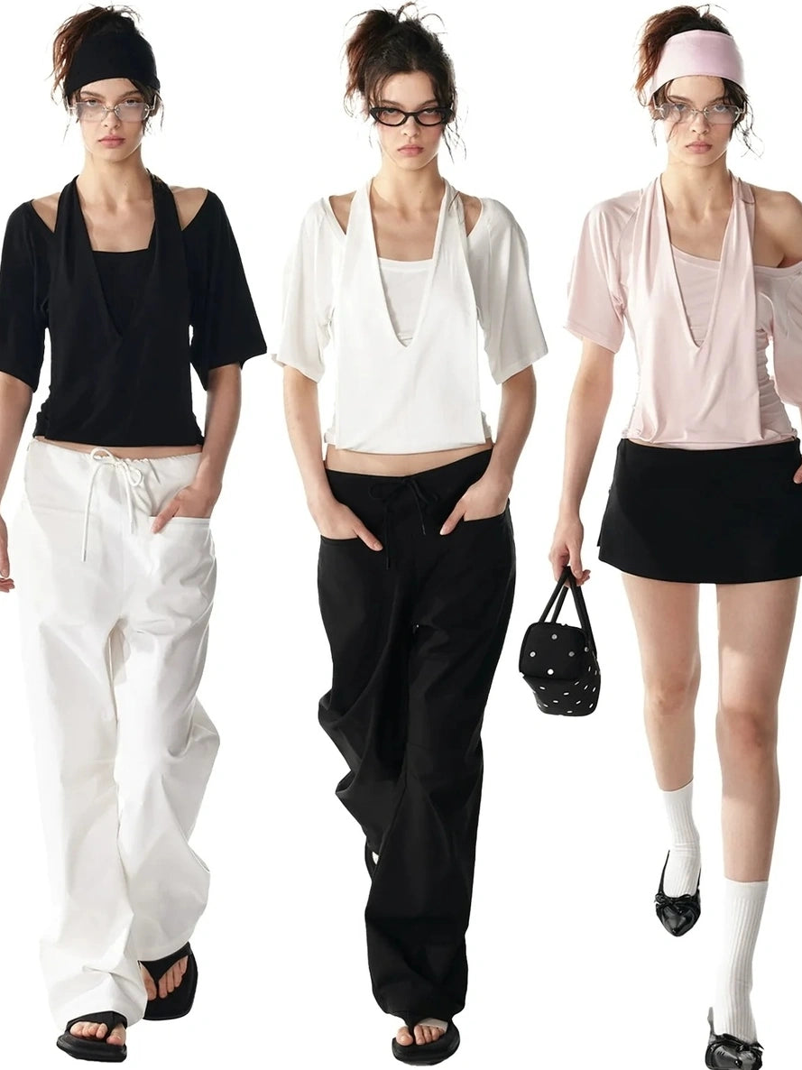 ALINNV STUDIO False Layered Halter Neck T-shirt Tank Top/Camisole