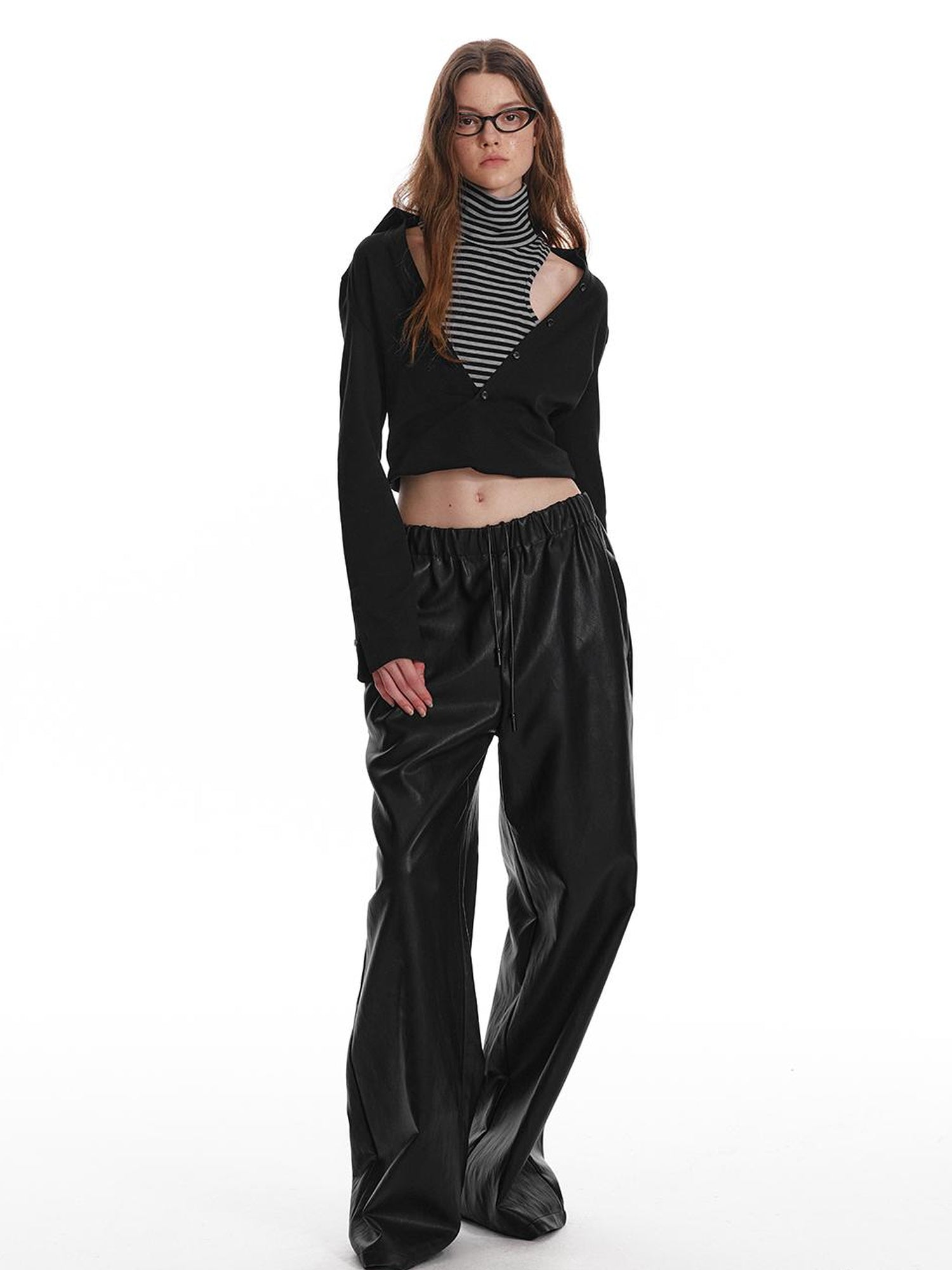 ALINNV STUDIO Fitted Mock Neck Two Layer Top With Split Cuff