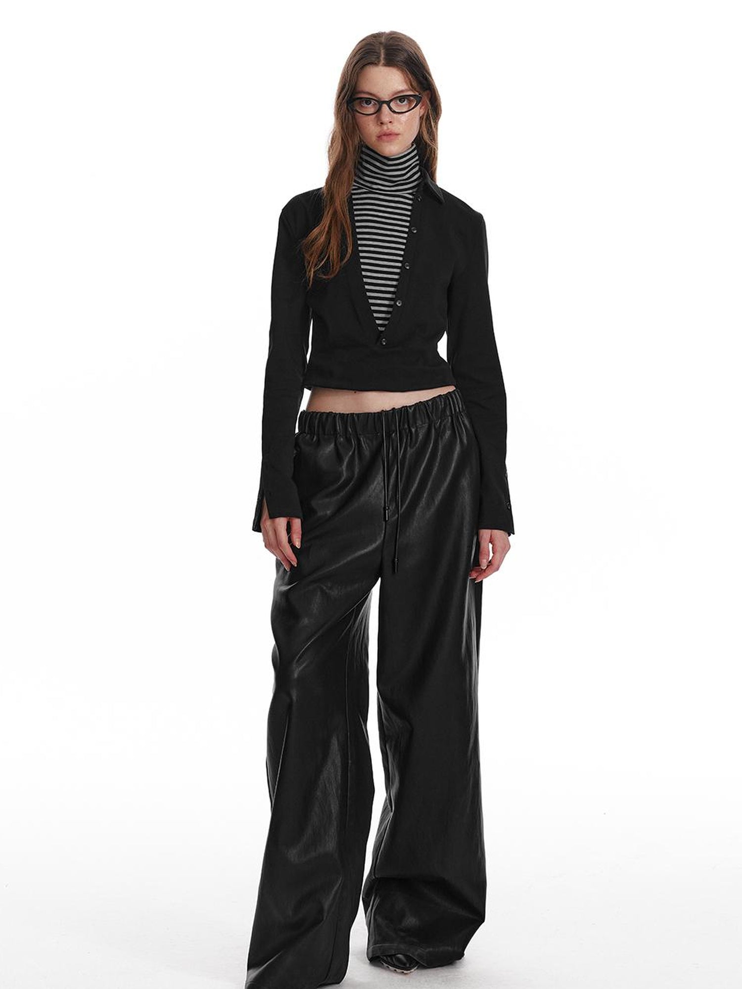 ALINNV STUDIO Fitted Mock Neck Two Layer Top With Split Cuff