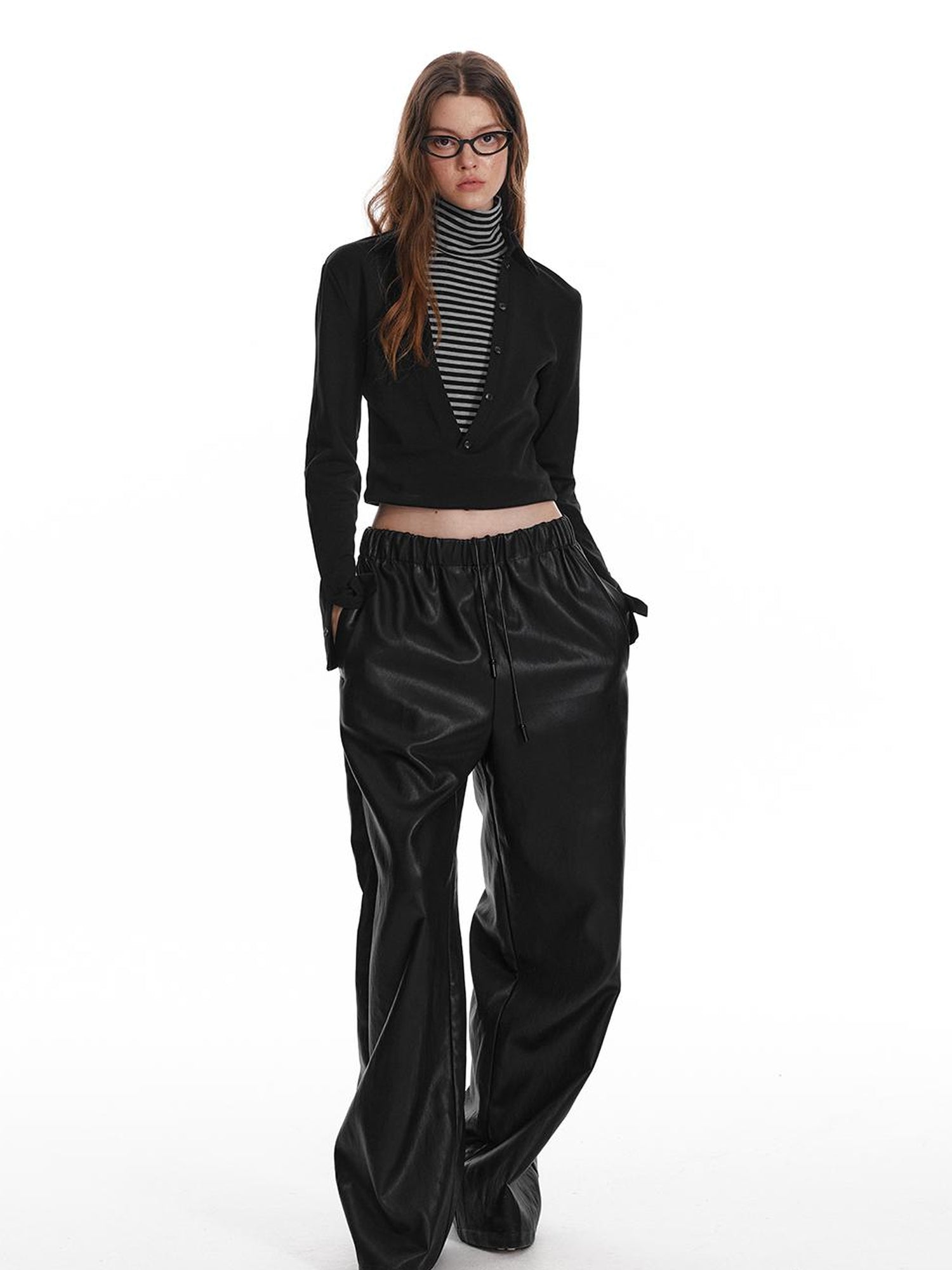 ALINNV STUDIO Fitted Mock Neck Two Layer Top With Split Cuff