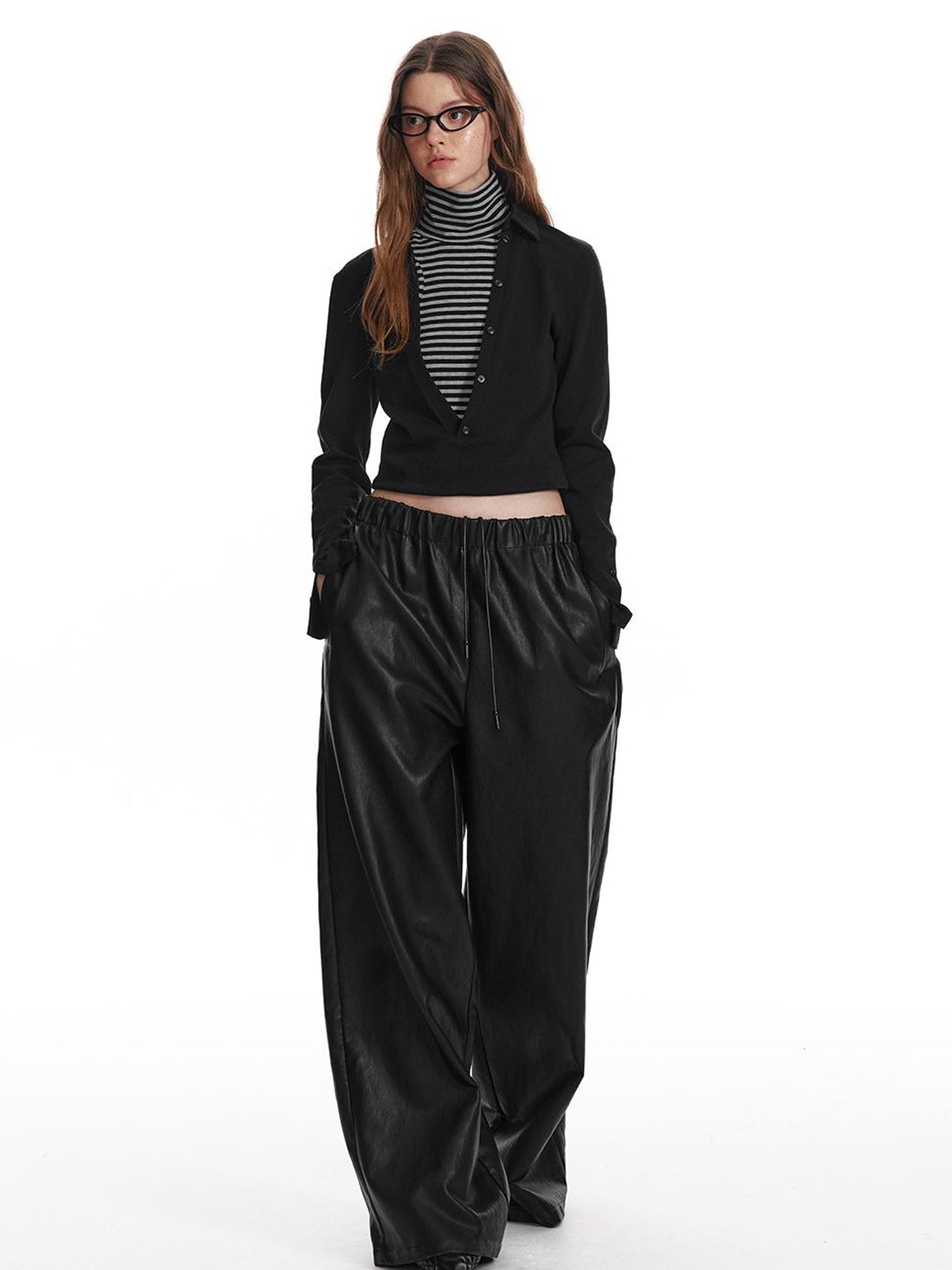 ALINNV STUDIO Fitted Mock Neck Two Layer Top With Split Cuff