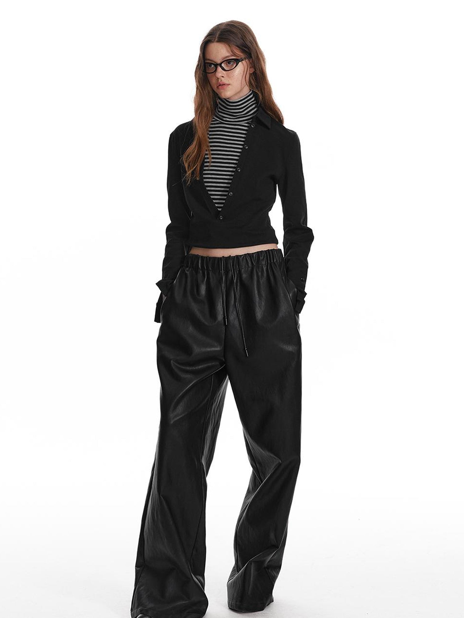 ALINNV STUDIO Fitted Mock Neck Two Layer Top With Split Cuff