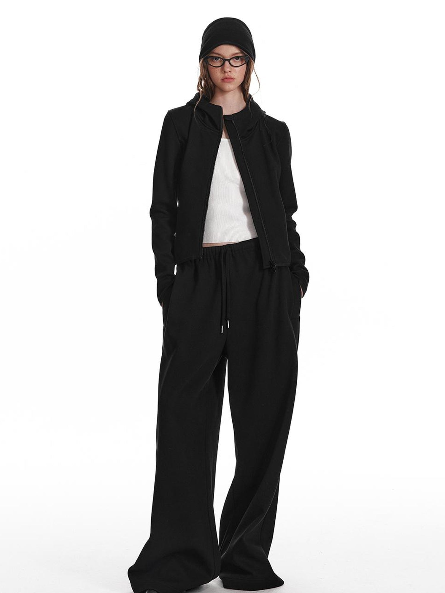 ALINNV STUDIO Fleece Lined Hooded Sweatshirt Wide Leg Pants Set