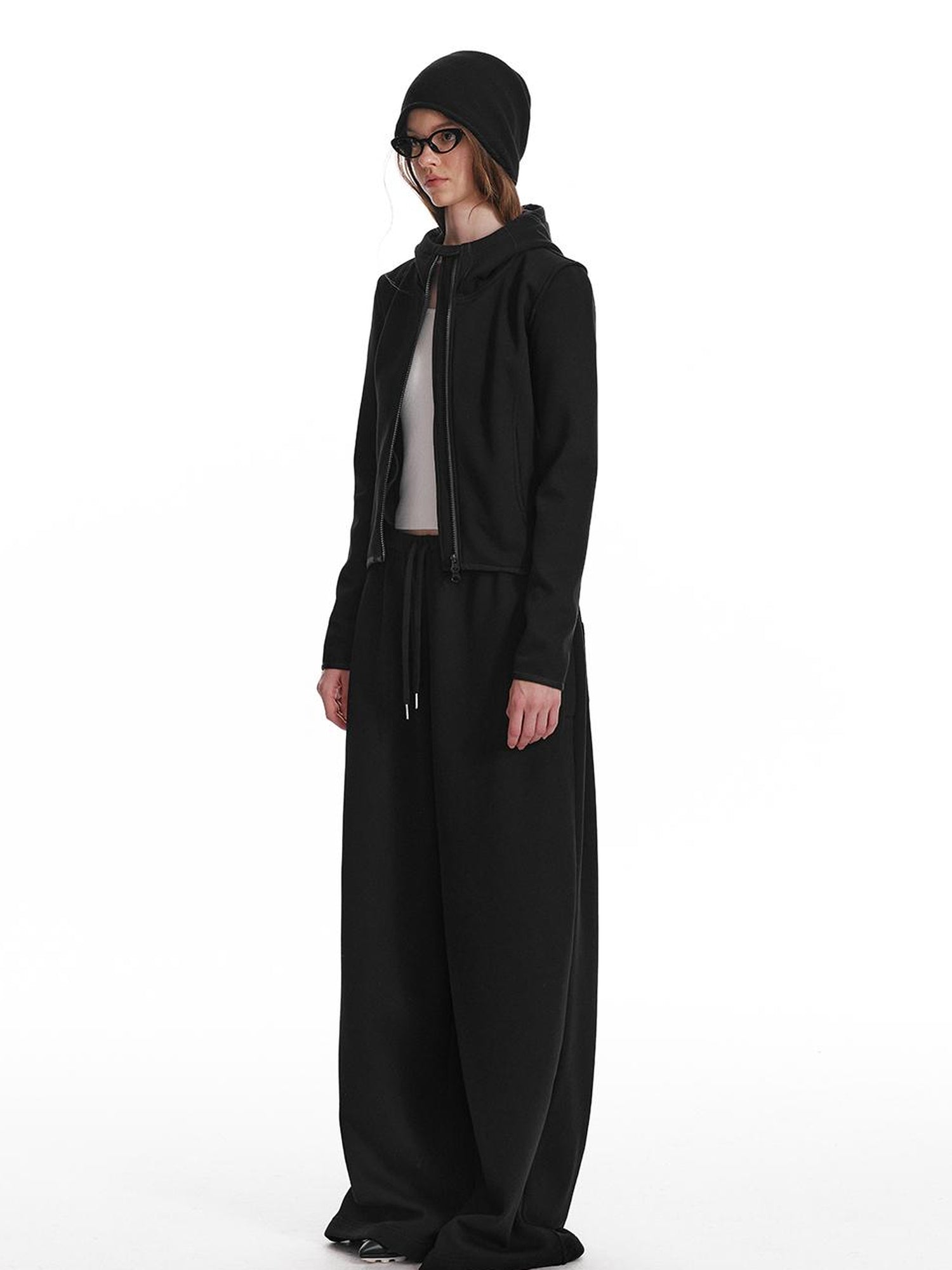 ALINNV STUDIO Fleece Lined Hooded Sweatshirt Wide Leg Pants Set