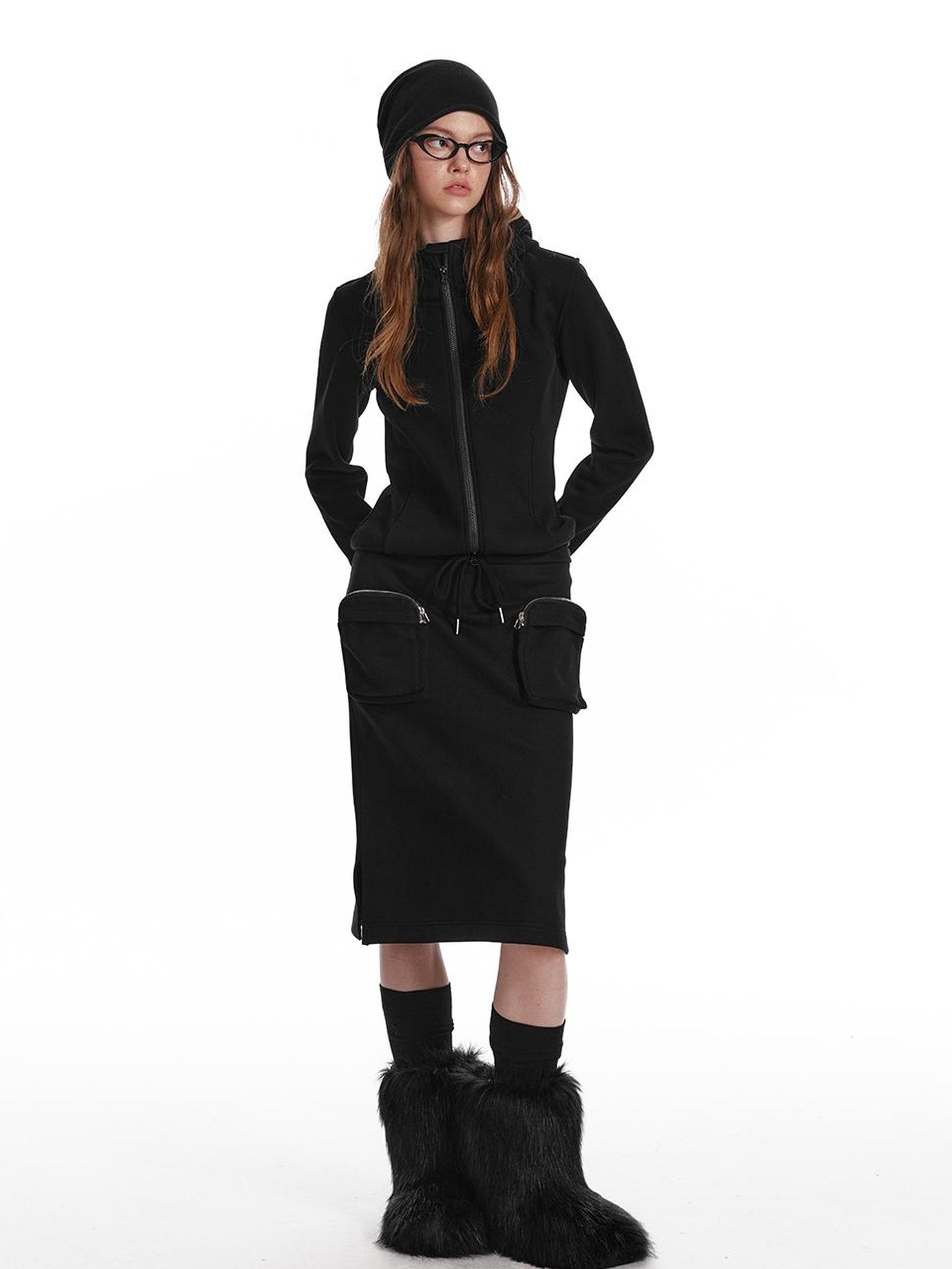 ALINNV STUDIO Fleece Lined Hooded Sweatshirt Wide Leg Pants Set