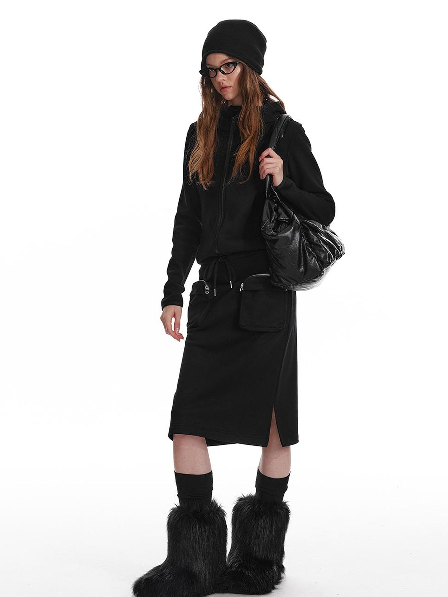 ALINNV STUDIO Fleece Lined Hooded Sweatshirt Wide Leg Pants Set