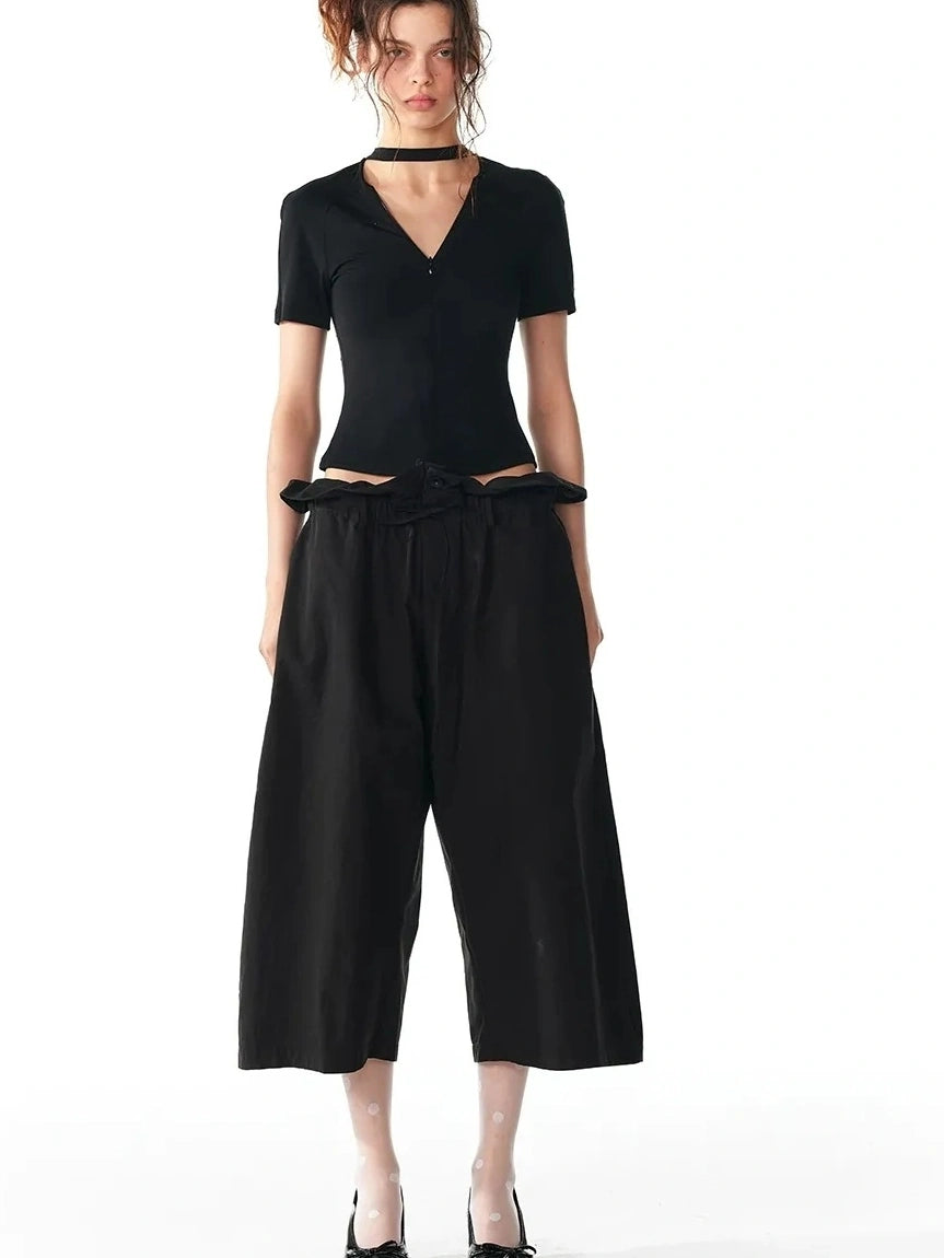 ALINNV STUDIO Floral Lace Tie Waist Wide Leg Cropped Pants Pants