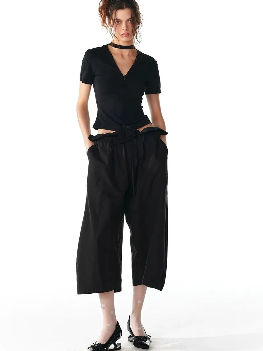 ALINNV STUDIO Floral Lace Tie Waist Wide Leg Cropped Pants Pants