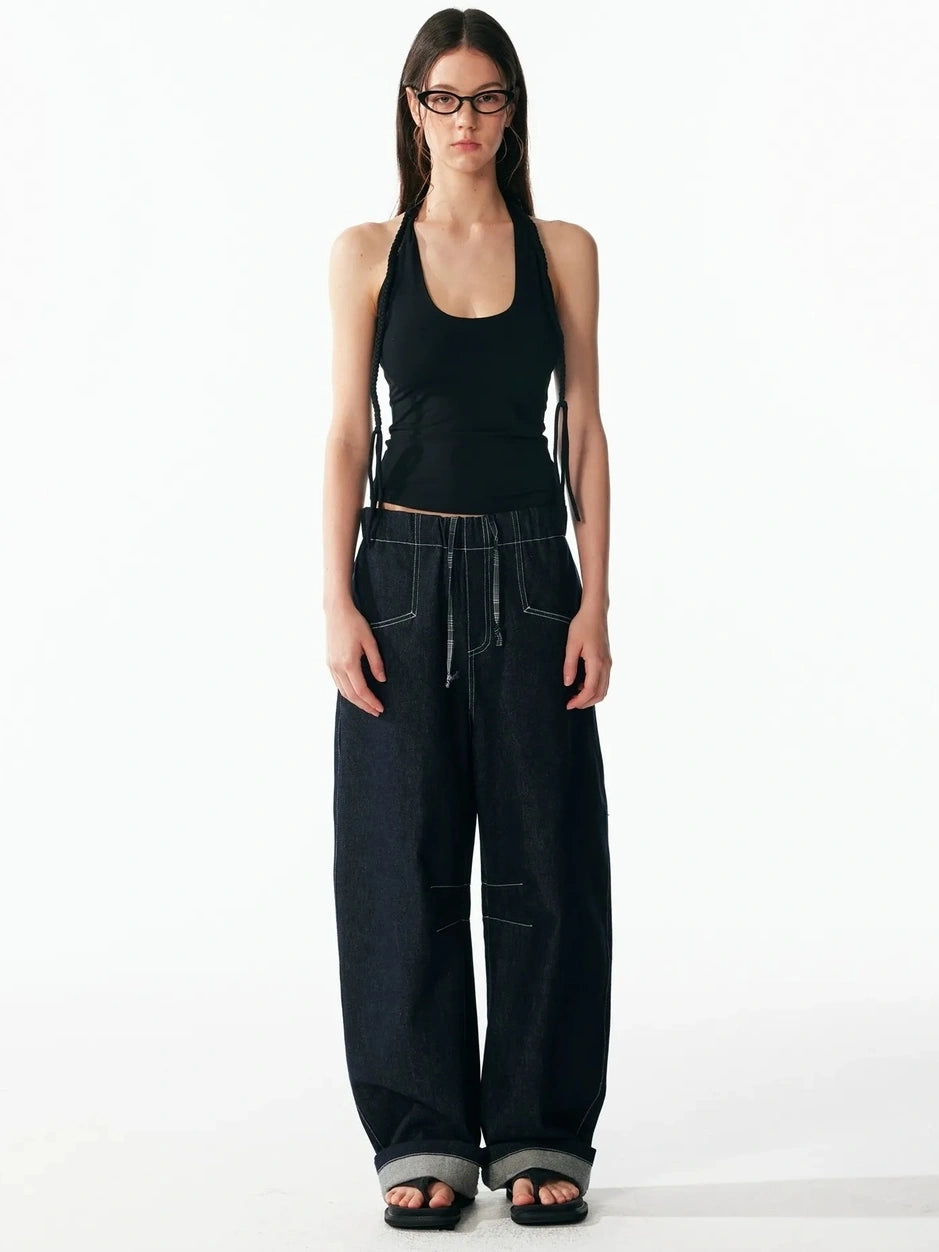 ALINNV STUDIO Hand Knitted U Neck Tie Backless Slim Camisole Tank Top/Camisole