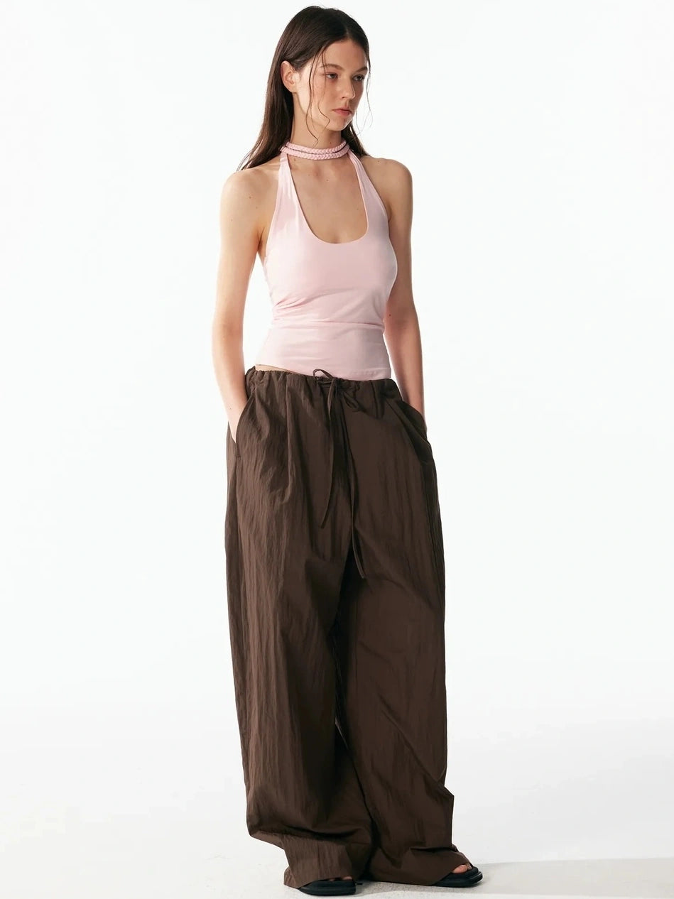 ALINNV STUDIO Hand Knitted U Neck Tie Backless Slim Camisole Tank Top/Camisole