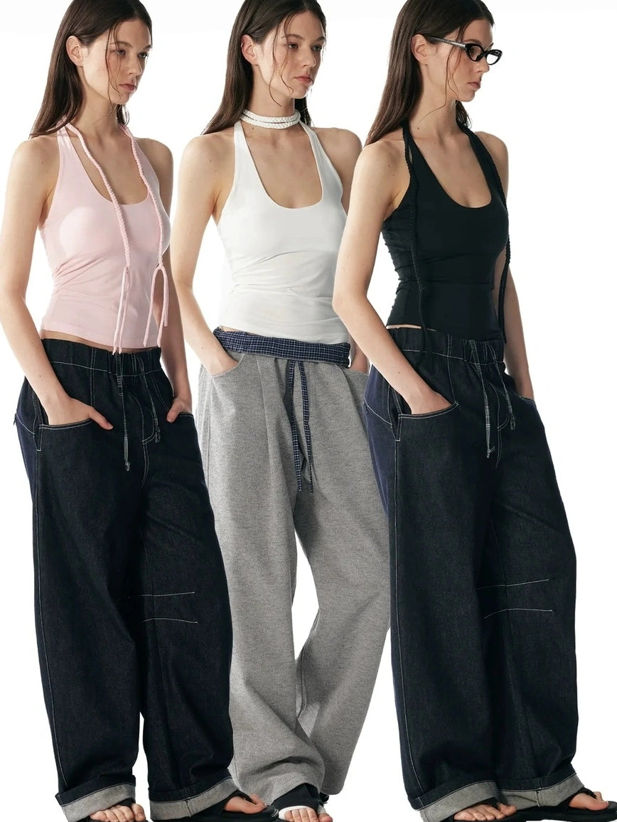 ALINNV STUDIO Hand Knitted U Neck Tie Backless Slim Camisole Tank Top/Camisole