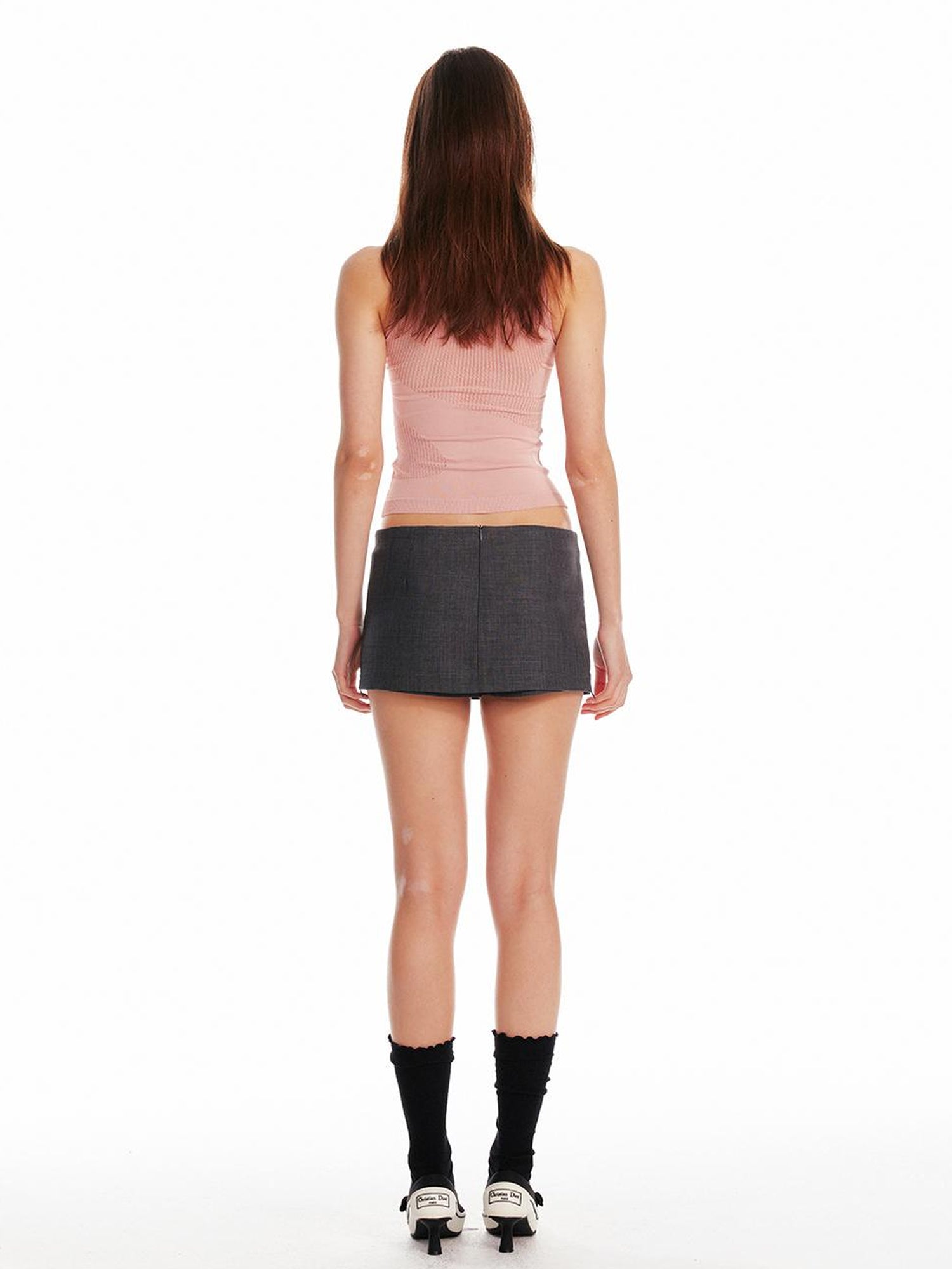 ALINNV STUDIO Irregular Cutout Semi Sheer Knit Vest V Neck T Shirt Long Sleeve