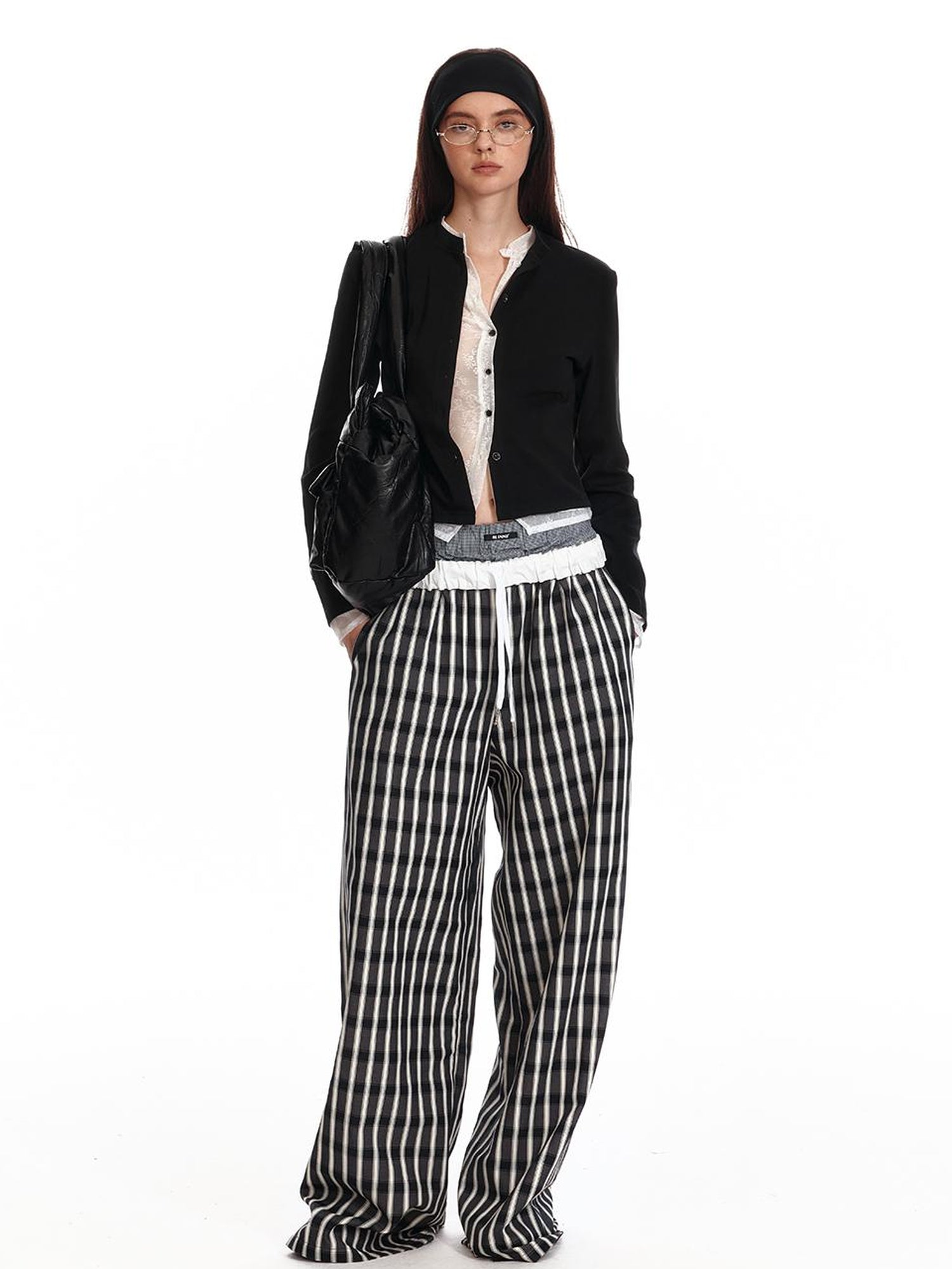 ALINNV STUDIO Lace Paneled Black Knit Long Sleeve Shirt