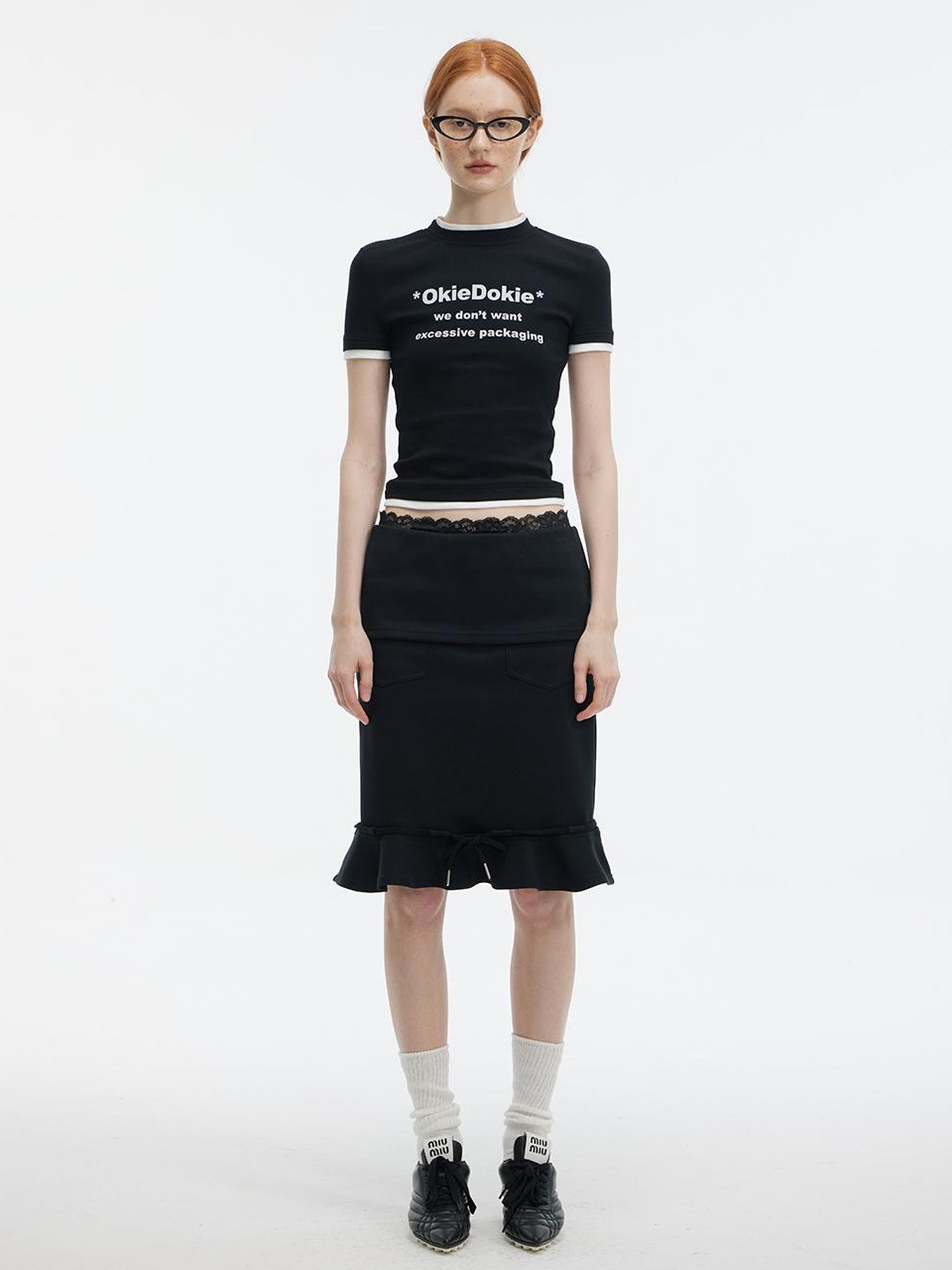 ALINNV STUDIO Lace Waist Fishtail Midi Skirt Two-Way Wear