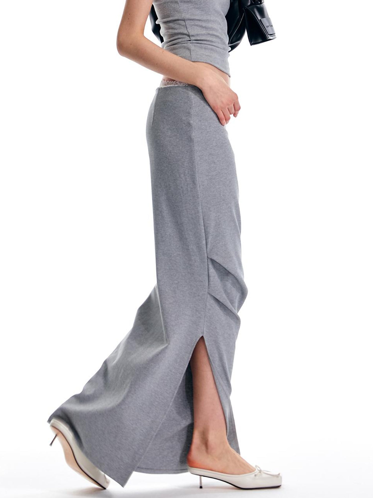 ALINNV STUDIO Lace Waist Knit Maxi Skirt With Slit