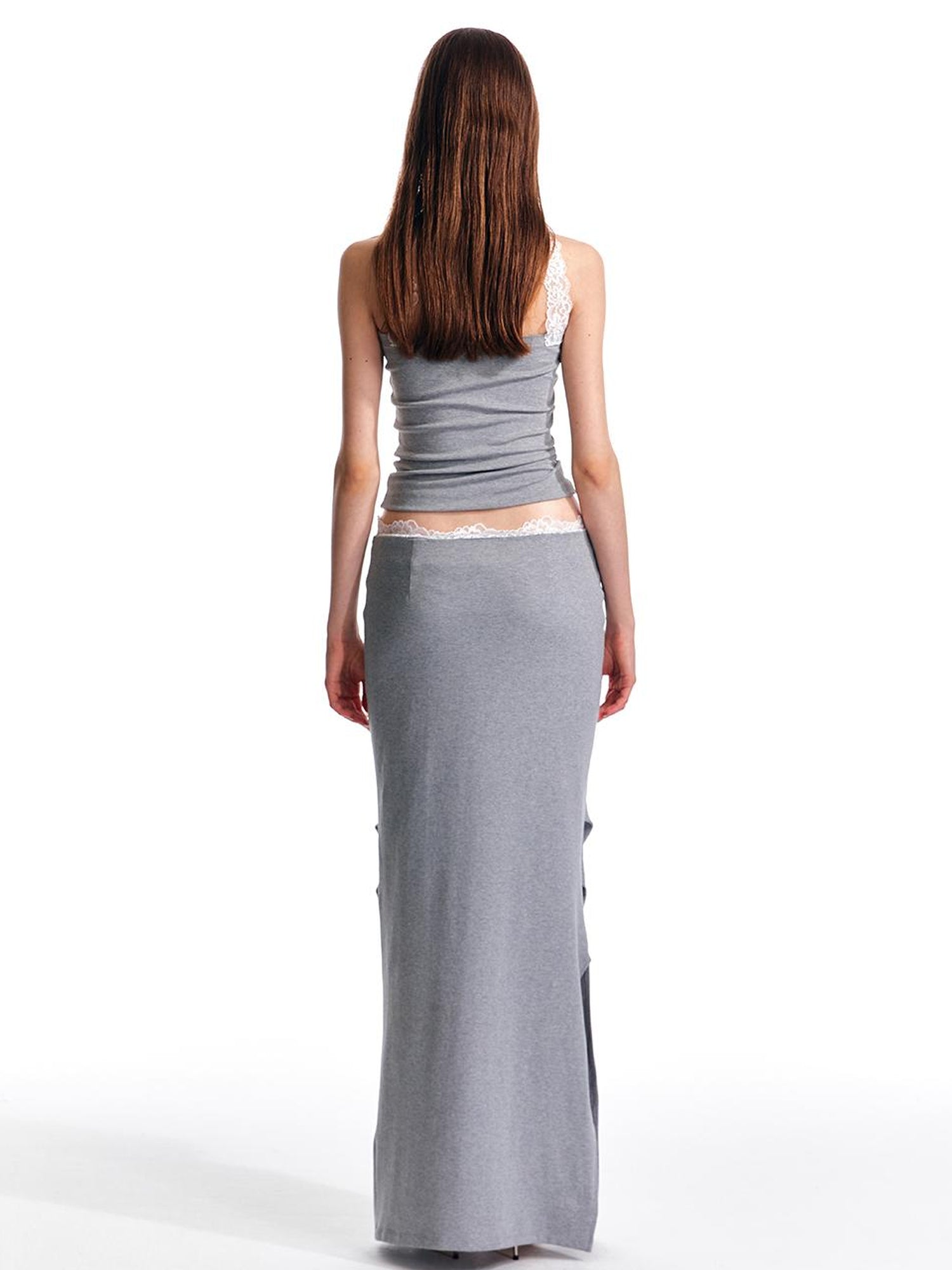 ALINNV STUDIO Lace Waist Knit Maxi Skirt With Slit