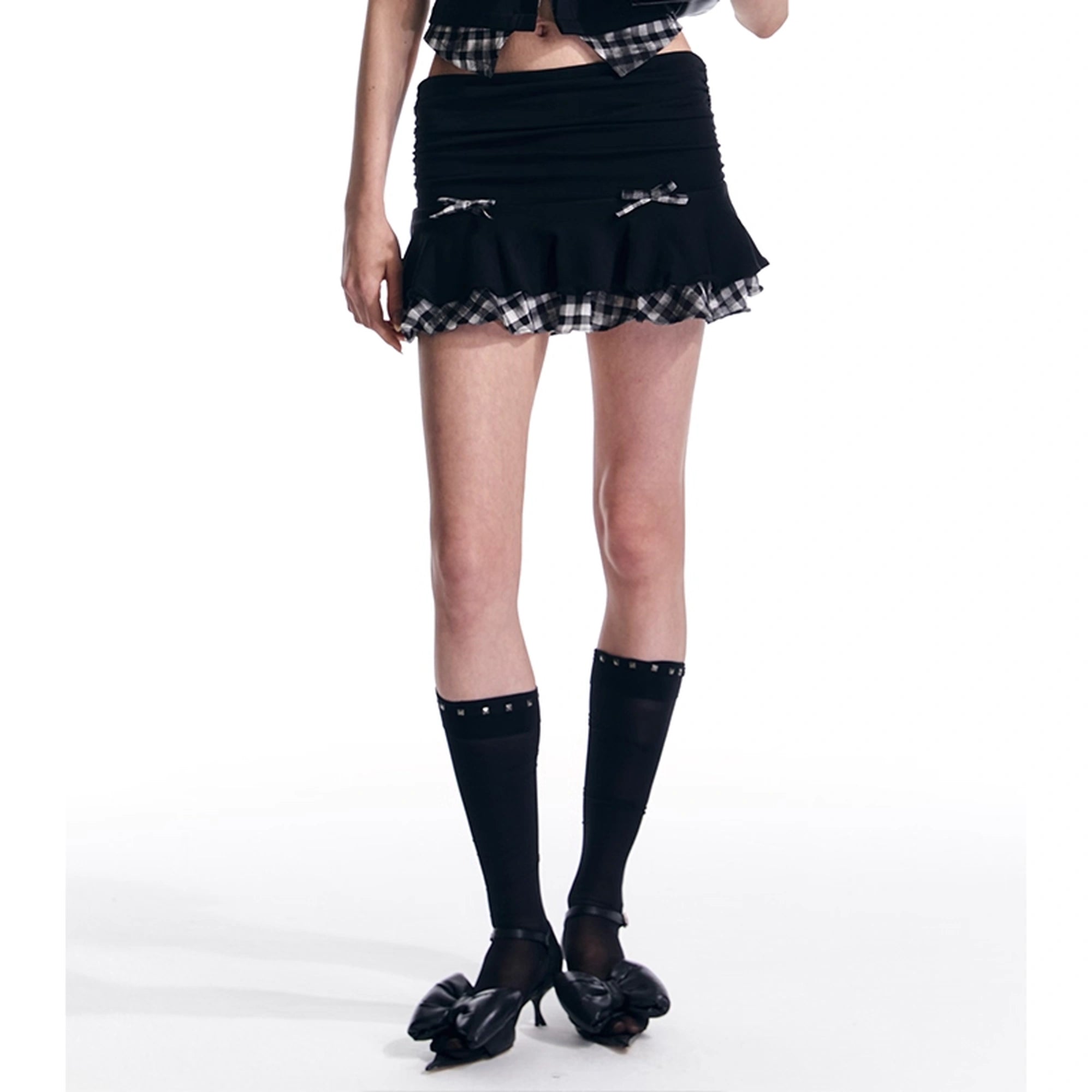 ALINNV_STUDIO_Layered_Ruffle_Checkered_Mini_Skirt_With_Bow_MISSTT