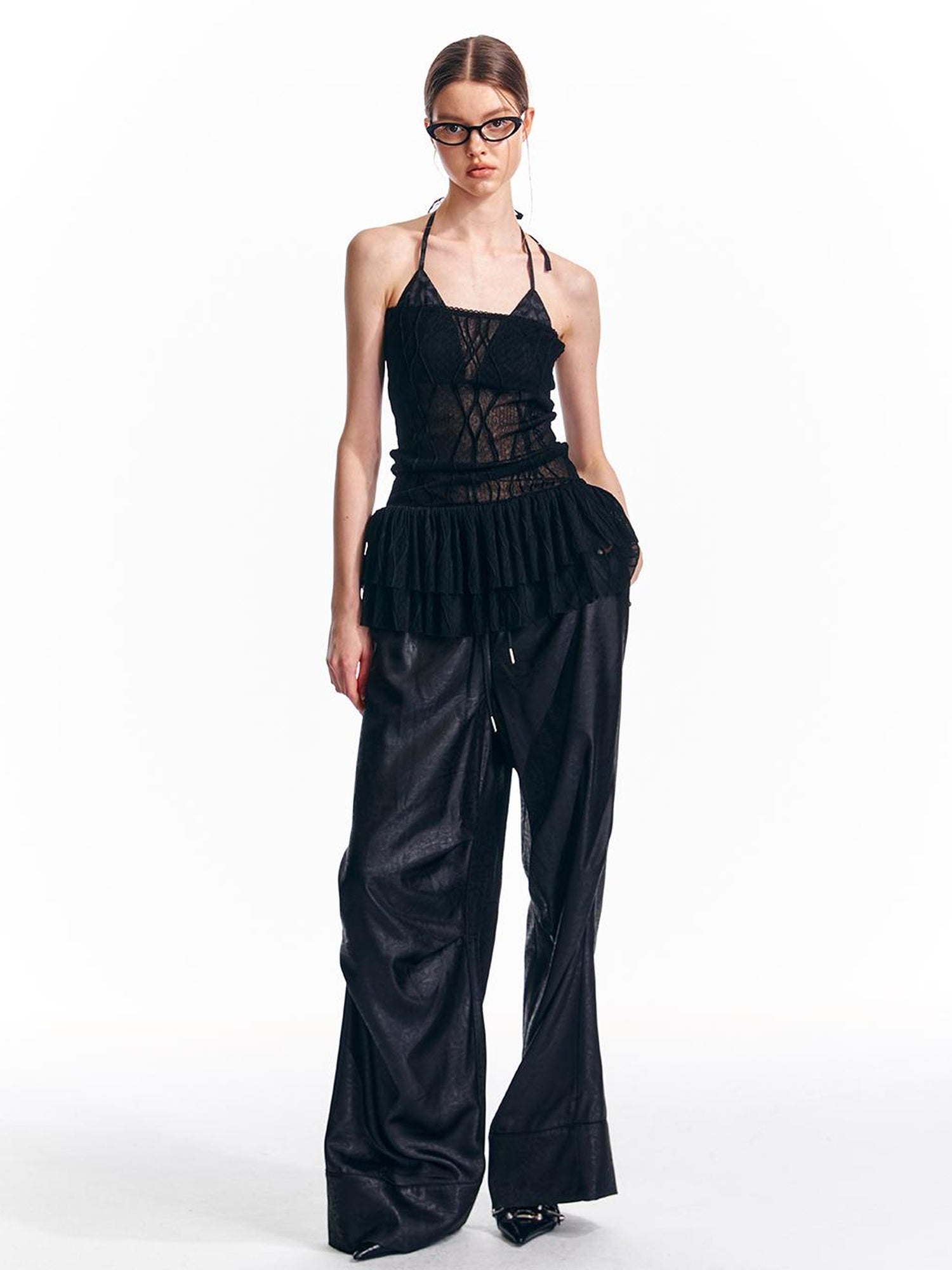 ALINNV STUDIO Low Rise Relaxed Trousers with Elastic Waist