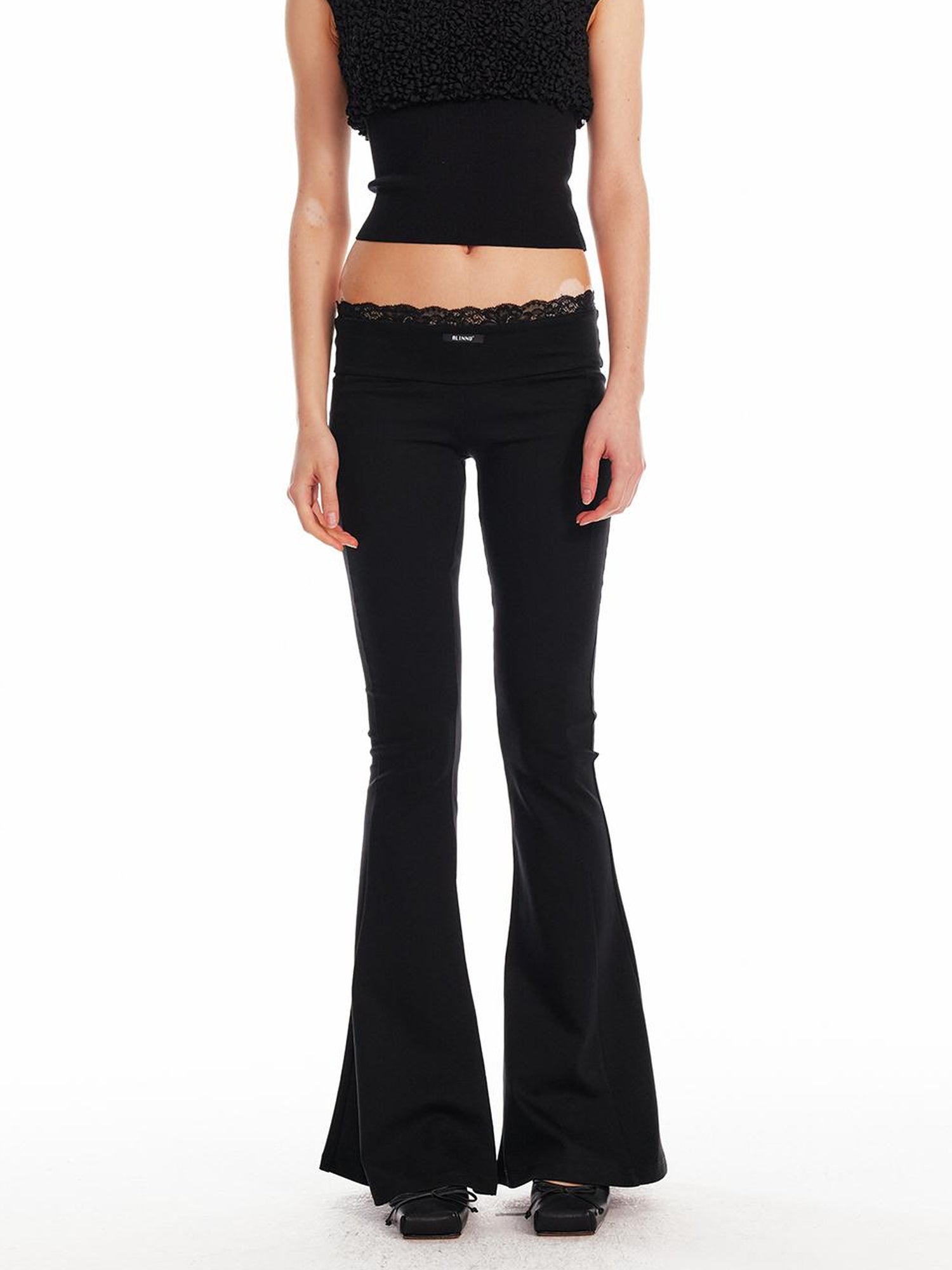 ALINNV STUDIO Low Waist Lace Panel Stretch Flare Pants