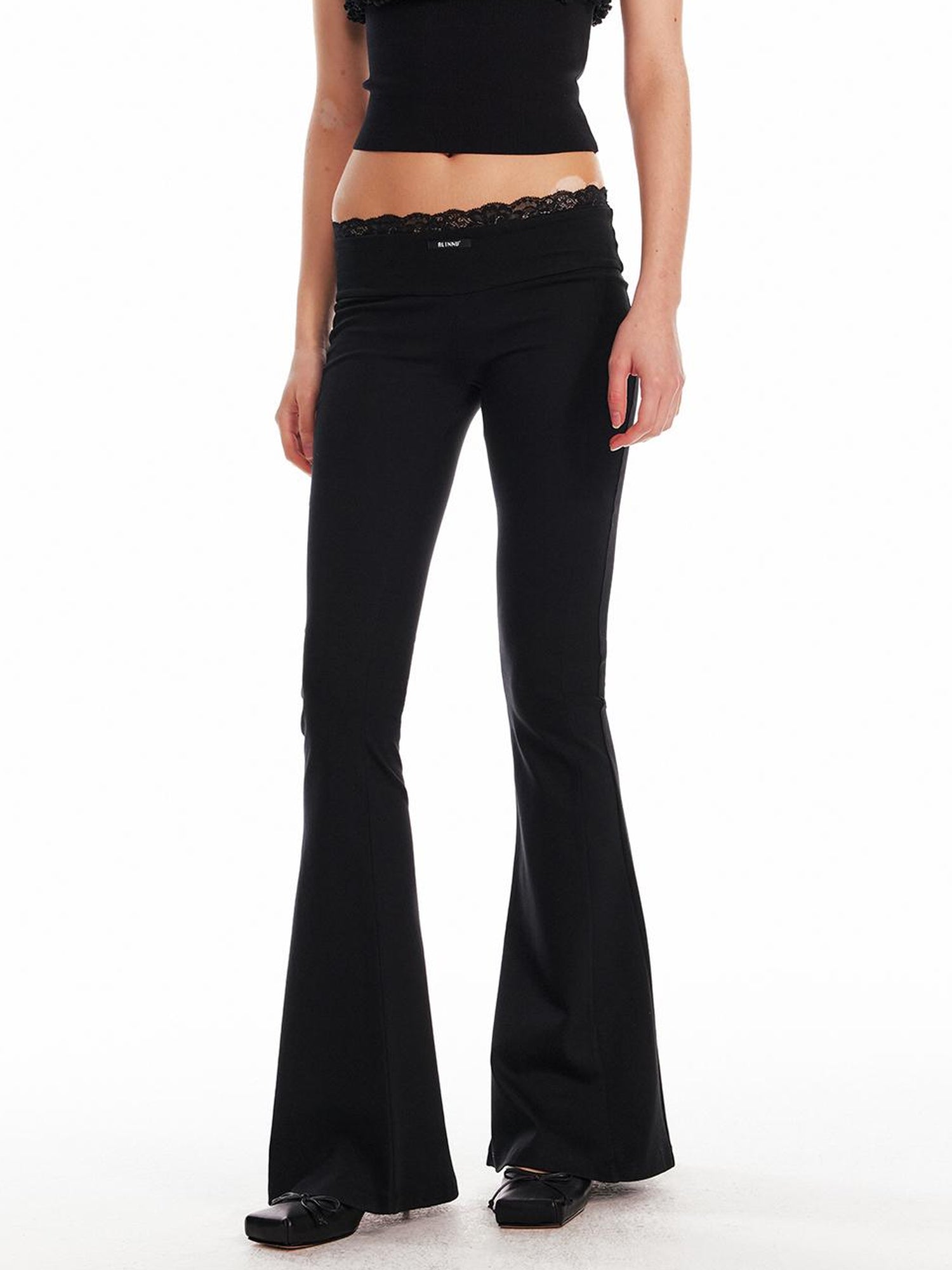 ALINNV STUDIO Low Waist Lace Panel Stretch Flare Pants