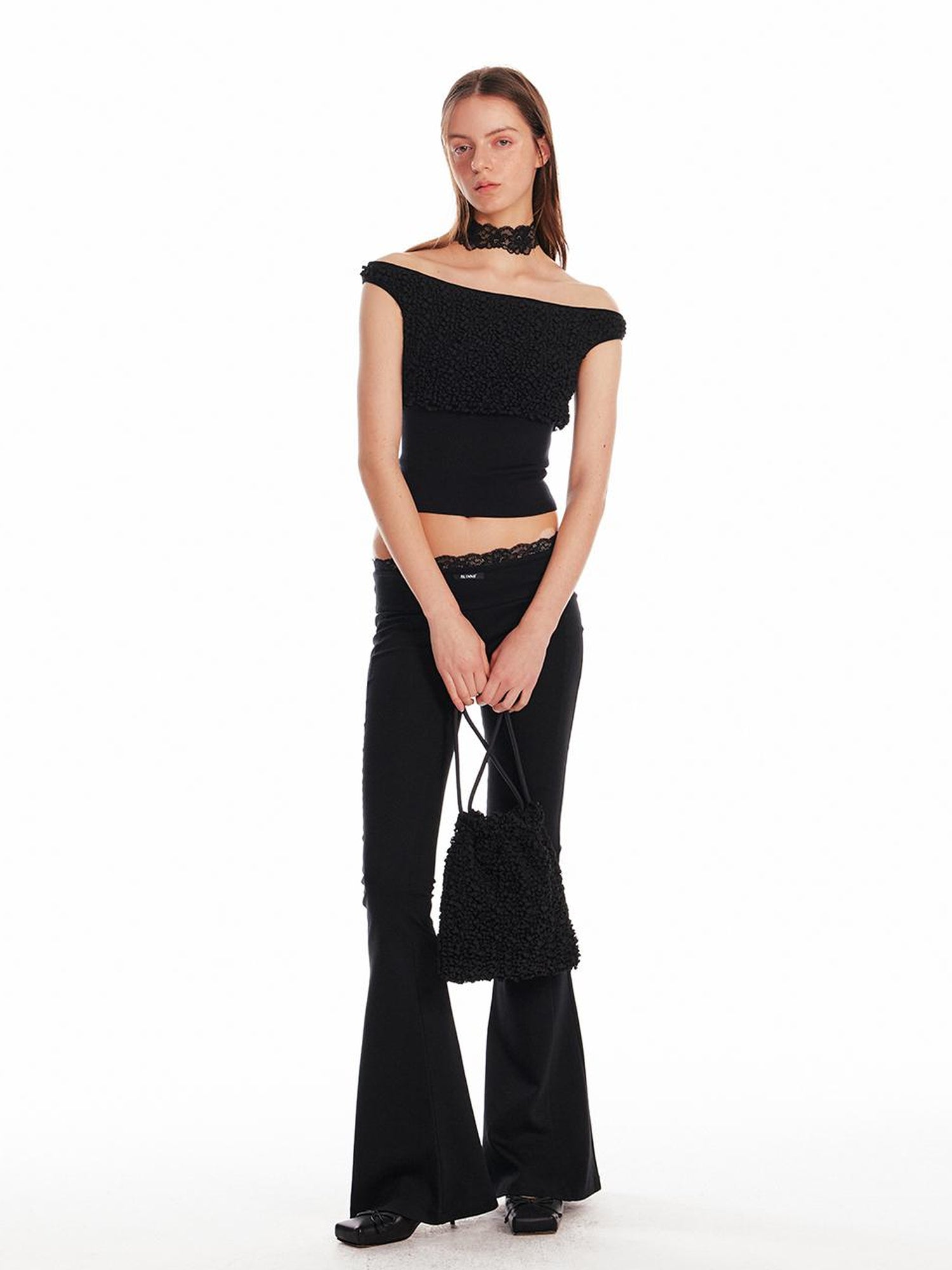 ALINNV STUDIO Low Waist Lace Panel Stretch Flare Pants