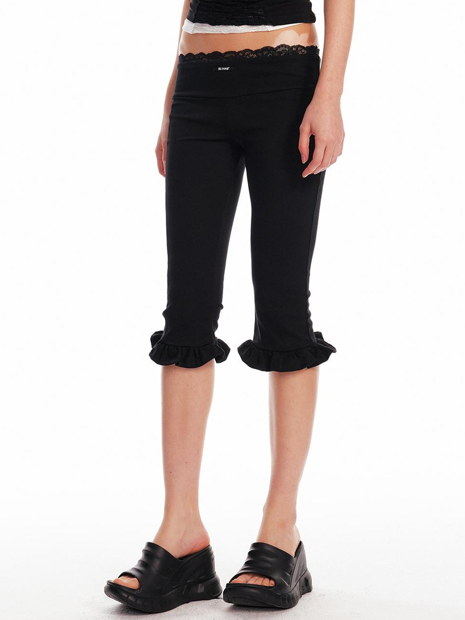 ALINNV STUDIO Low Waist Lace Trim Stretch Floral Hem Pants