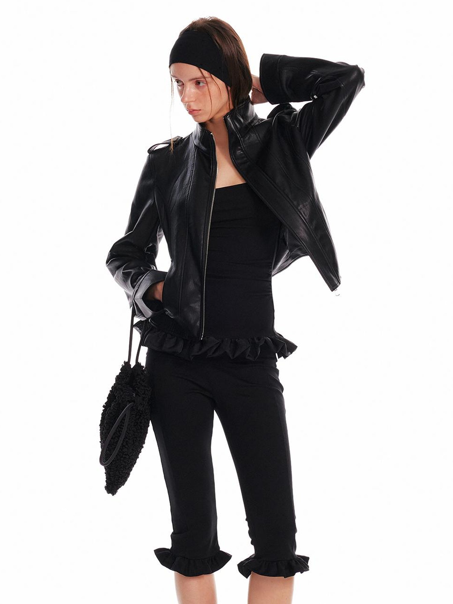 ALINNV STUDIO Low Waist Lace Trim Stretch Floral Hem Pants