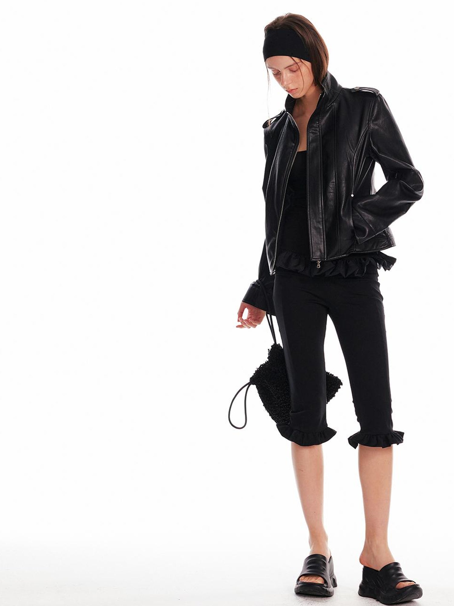 ALINNV STUDIO Low Waist Lace Trim Stretch Floral Hem Pants