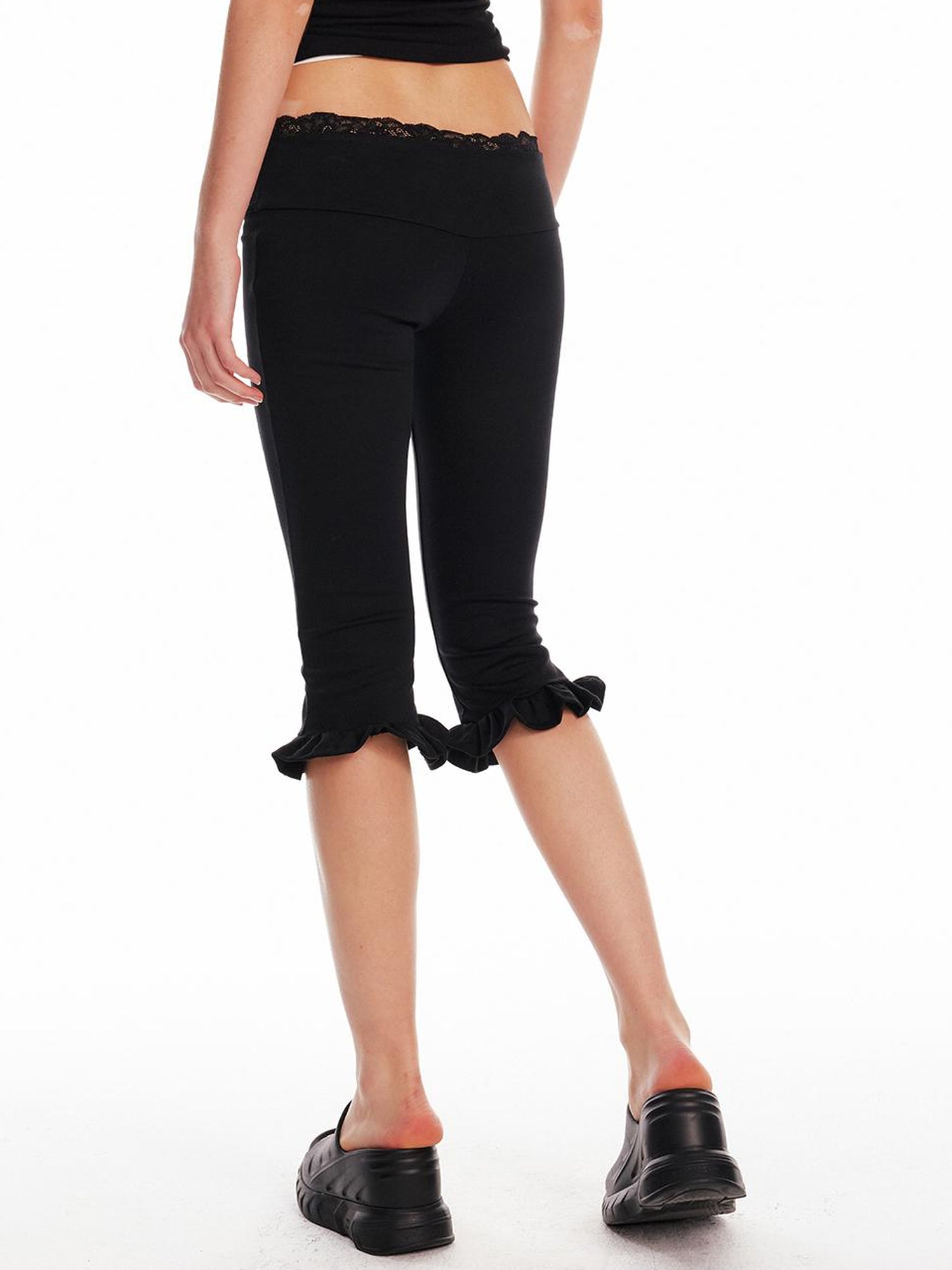 ALINNV STUDIO Low Waist Lace Trim Stretch Floral Hem Pants