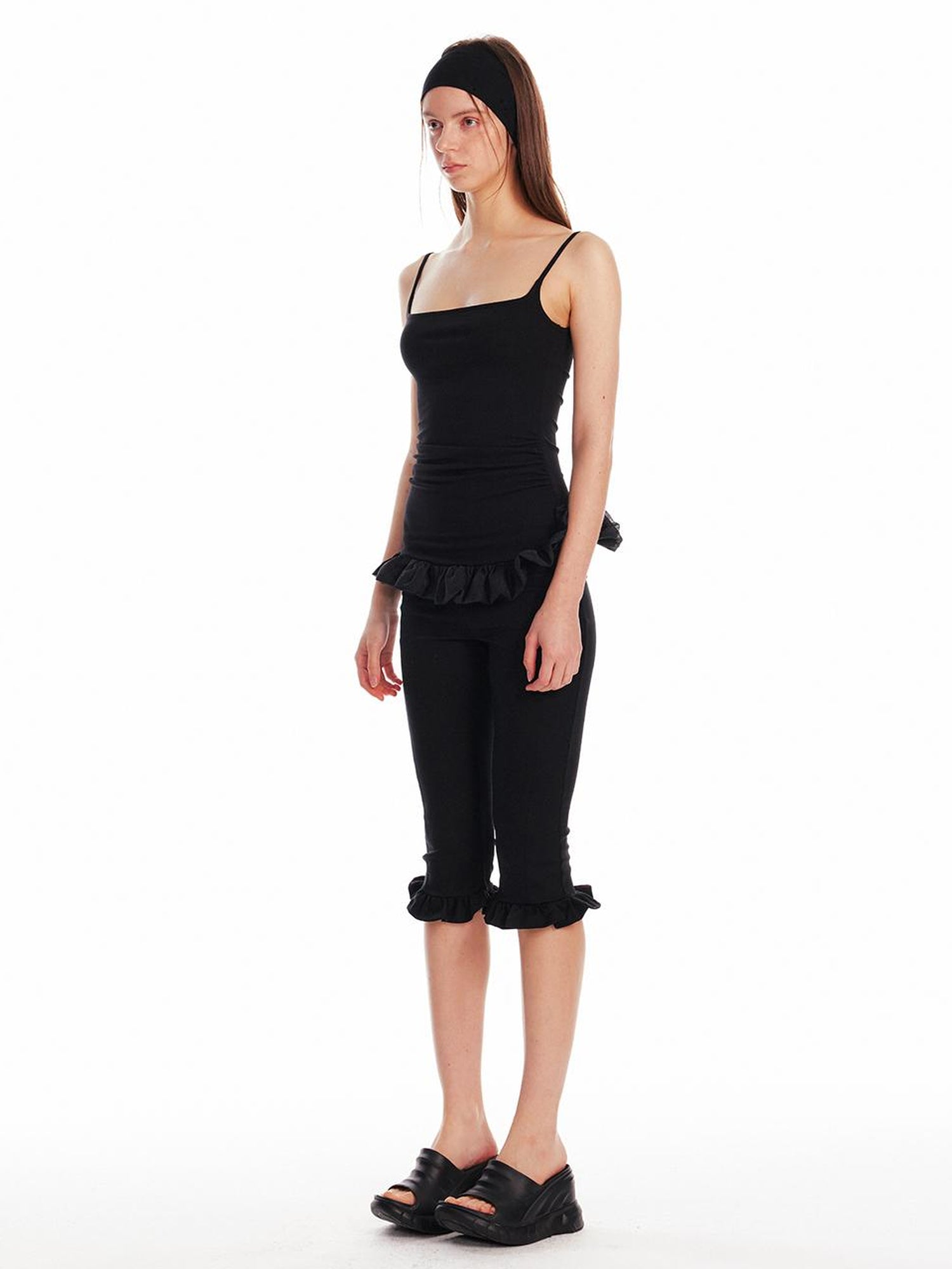 ALINNV STUDIO Low Waist Lace Trim Stretch Floral Hem Pants