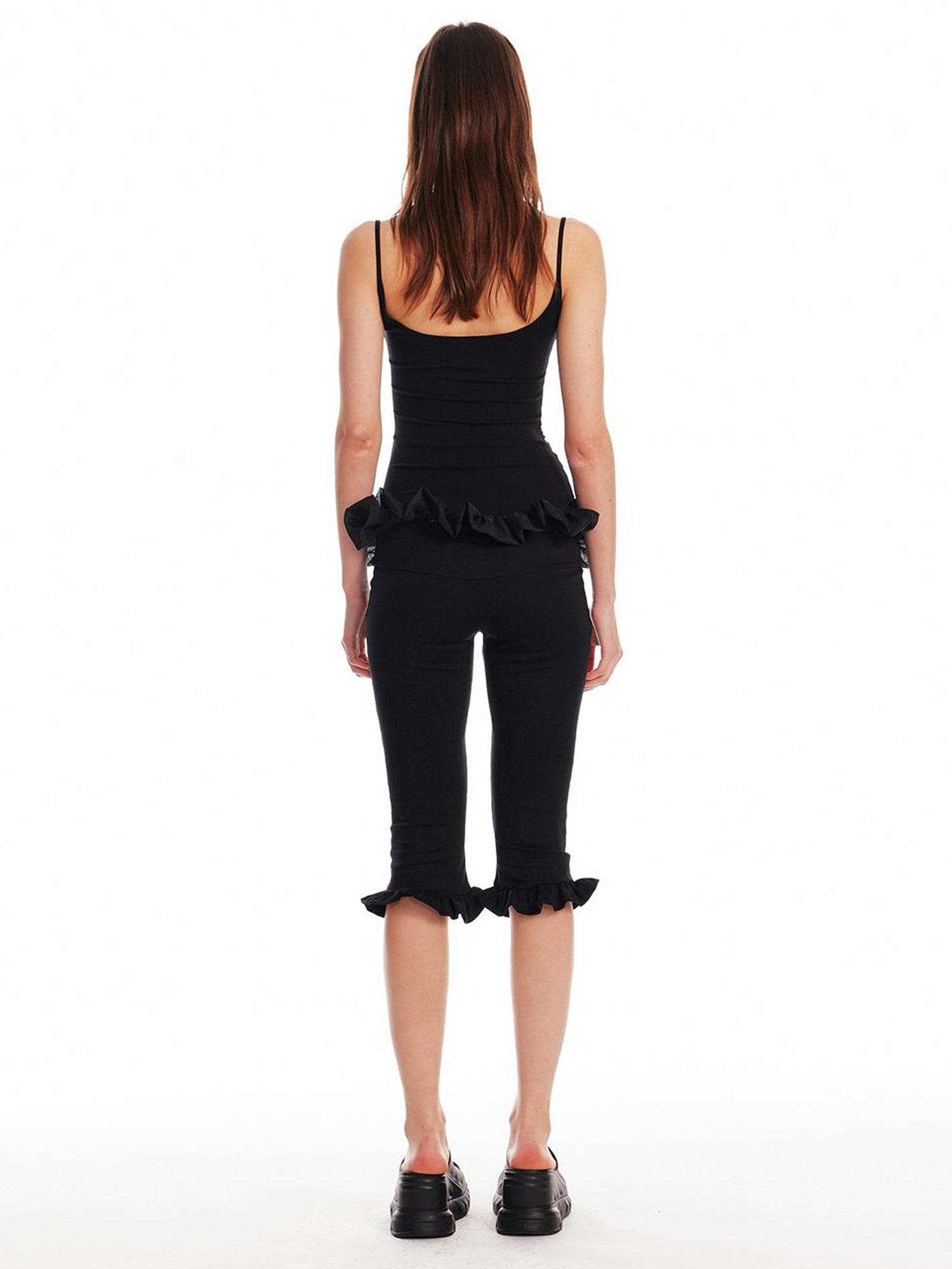 ALINNV STUDIO Low Waist Lace Trim Stretch Floral Hem Pants