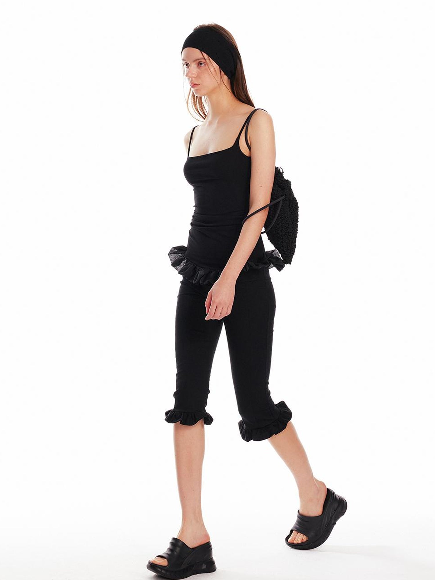 ALINNV STUDIO Low Waist Lace Trim Stretch Floral Hem Pants