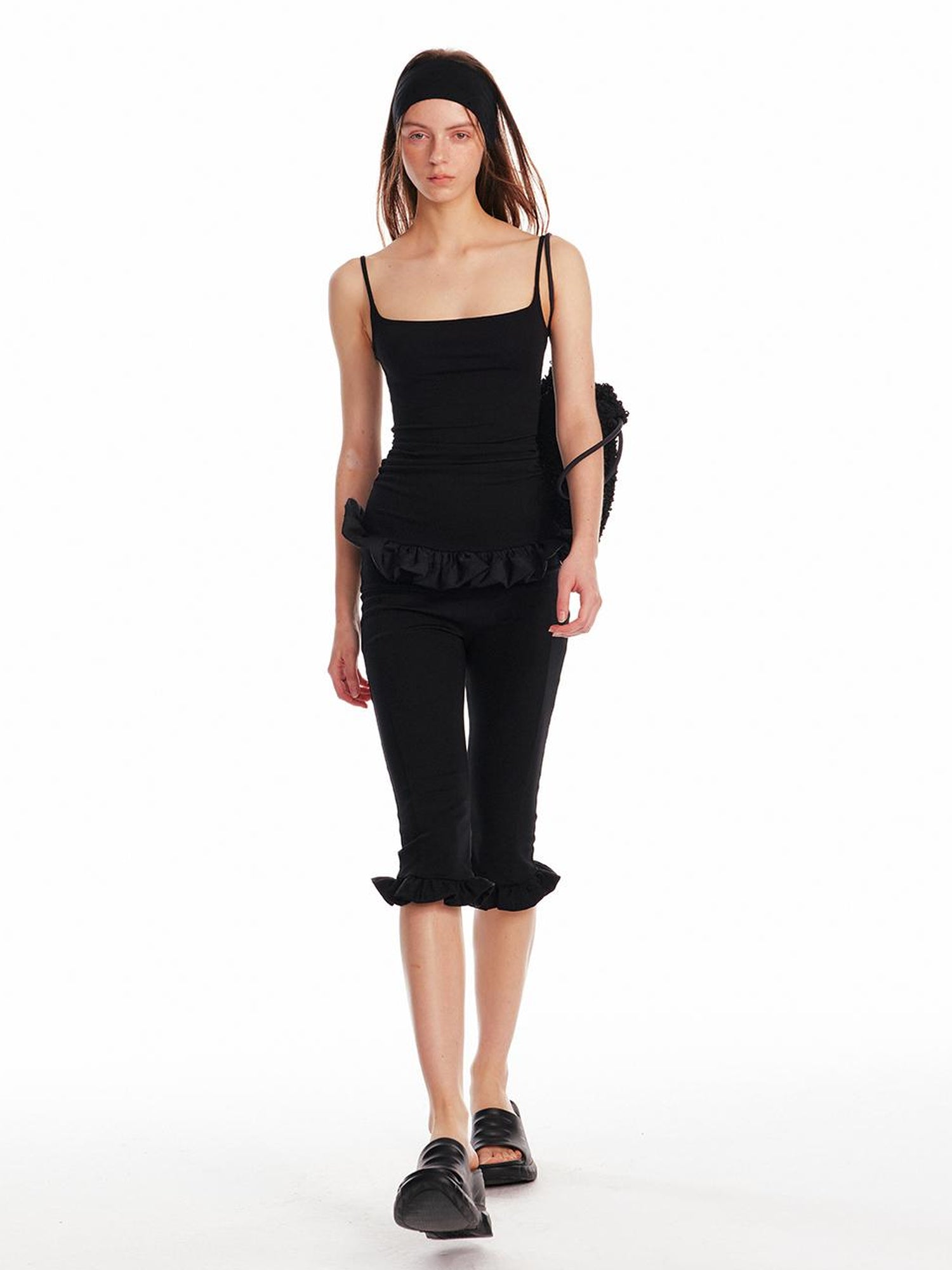 ALINNV STUDIO Low Waist Lace Trim Stretch Floral Hem Pants