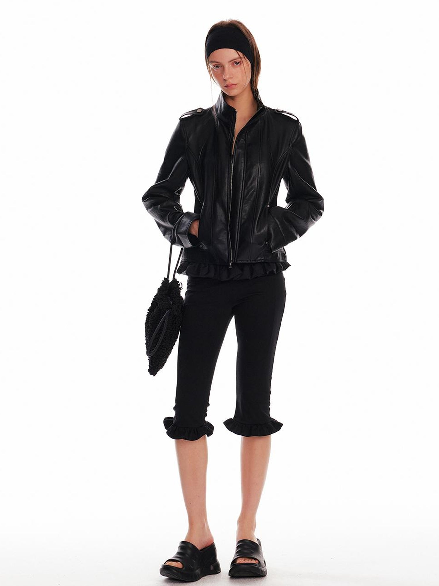 ALINNV STUDIO Low Waist Lace Trim Stretch Floral Hem Pants