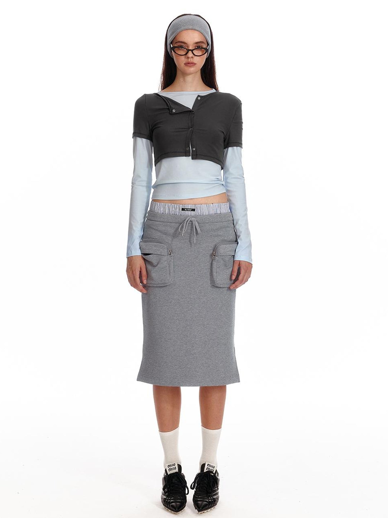 ALINNV STUDIO Low Waist Pocket Sweater Skirt Mid Length