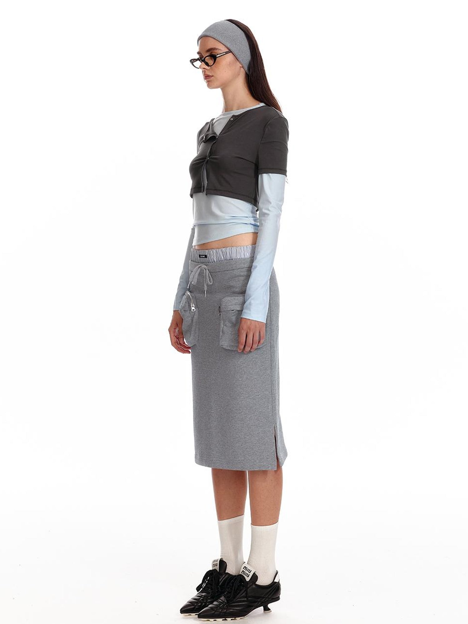ALINNV STUDIO Low Waist Pocket Sweater Skirt Mid Length