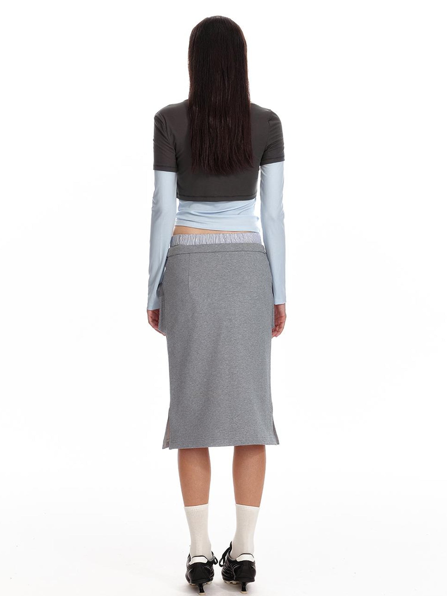 ALINNV STUDIO Low Waist Pocket Sweater Skirt Mid Length
