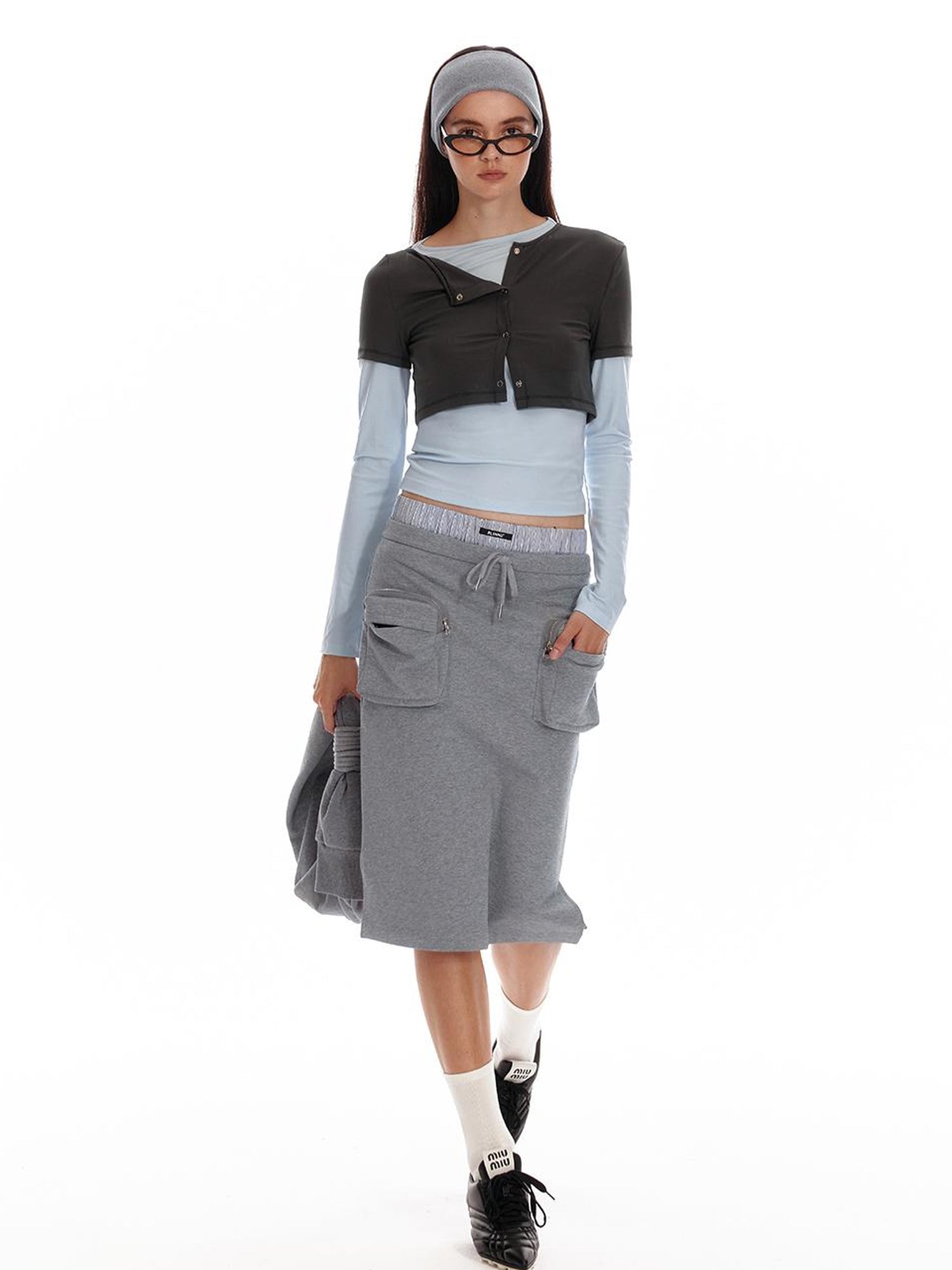 ALINNV STUDIO Low Waist Pocket Sweater Skirt Mid Length