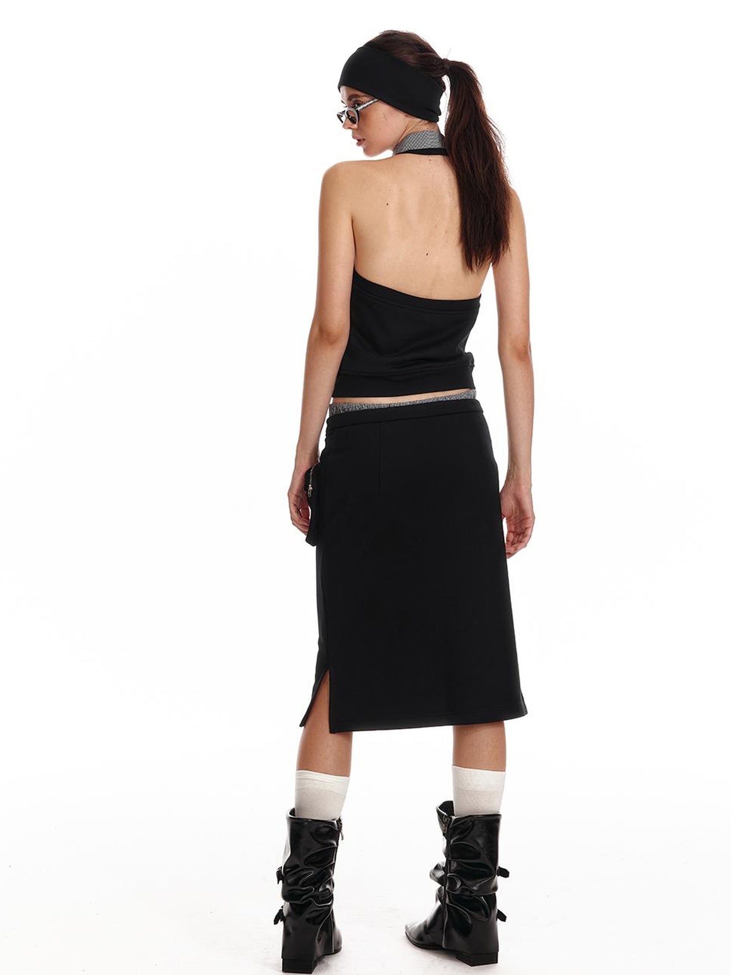 ALINNV STUDIO Low Waist Pocket Sweater Skirt Mid Length