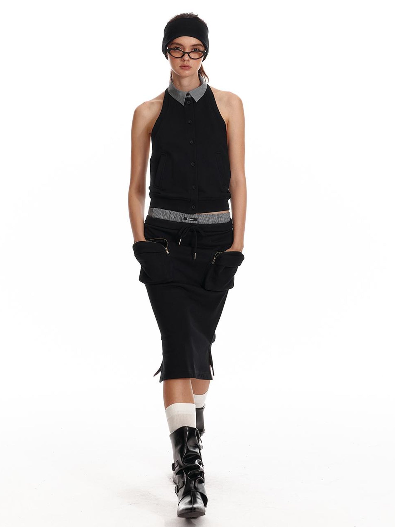 ALINNV STUDIO Low Waist Pocket Sweater Skirt Mid Length
