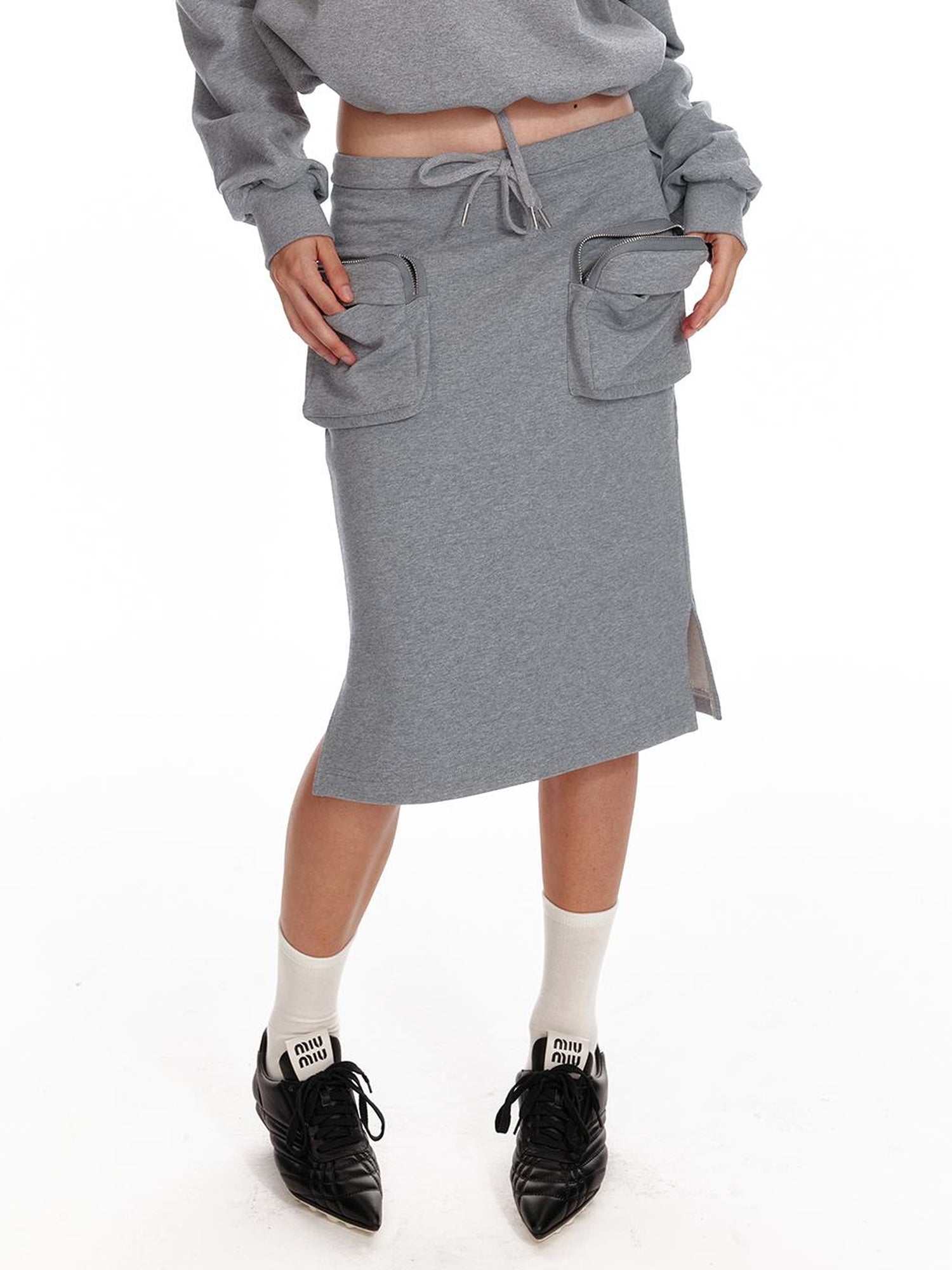 ALINNV STUDIO Low Waist Pocket Sweater Skirt Mid Length