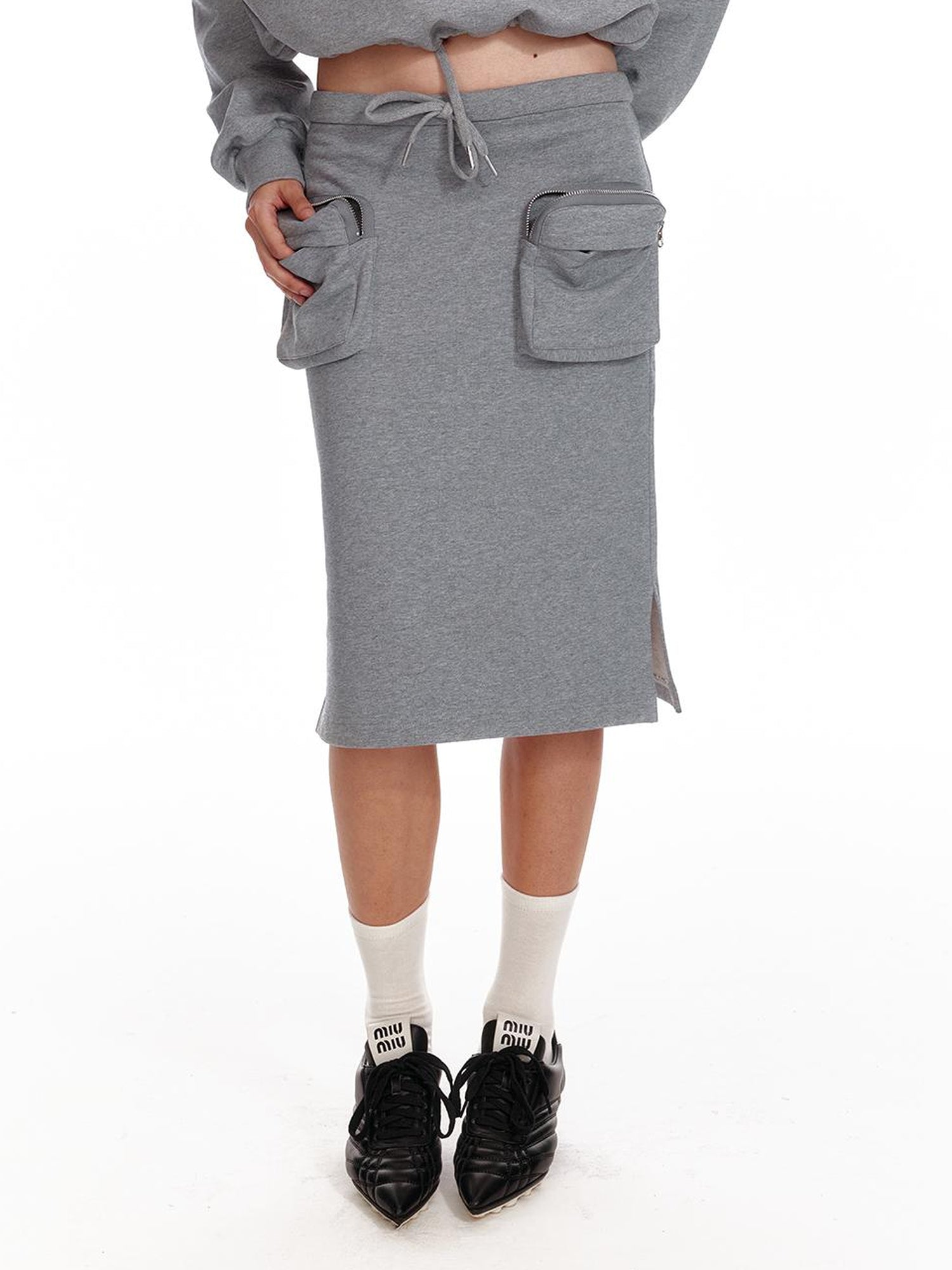 ALINNV STUDIO Low Waist Pocket Sweater Skirt Mid Length