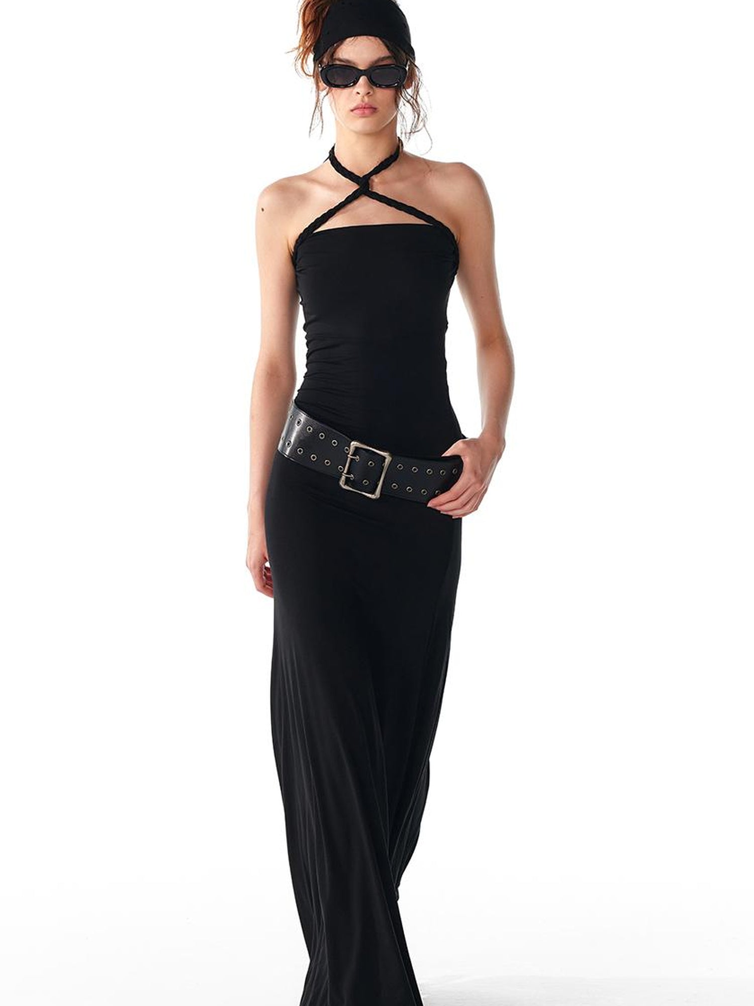 ALINNV STUDIO Multi Way Hand Woven Strappy Maxi Dress V Neck T Shirt Long Sleeve