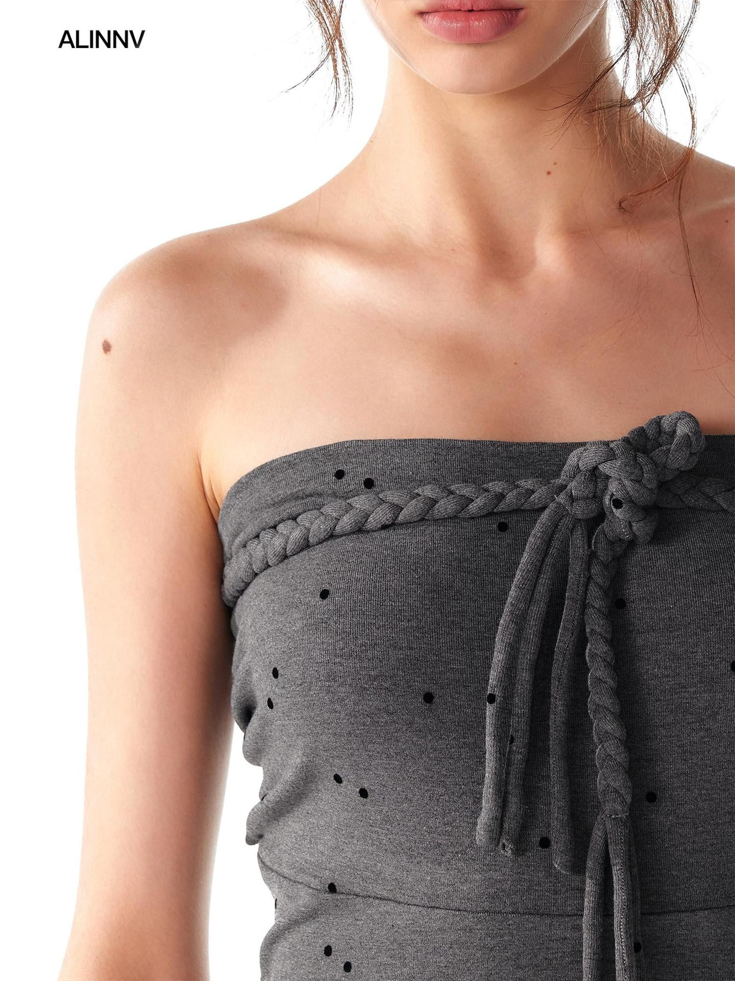 ALINNV STUDIO Multi Way Hand Woven Strappy Maxi Dress V Neck T Shirt Long Sleeve