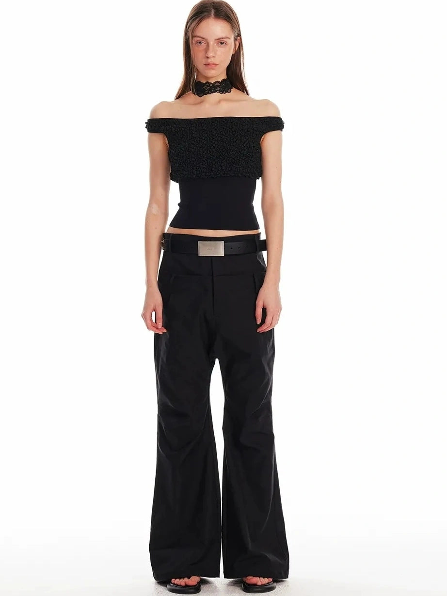 ALINNV STUDIO Off Shoulder Cropped Top With Floral Embroidery T-shirt