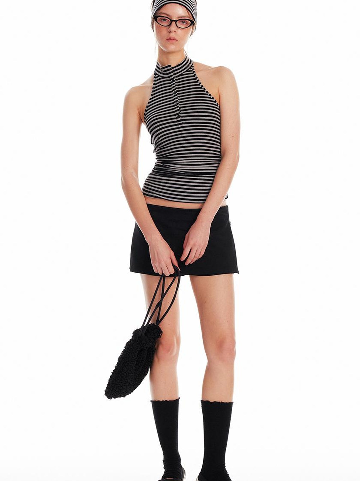 ALINNV STUDIO Pleated Drawstring Bag With 3D Floral Embroidery