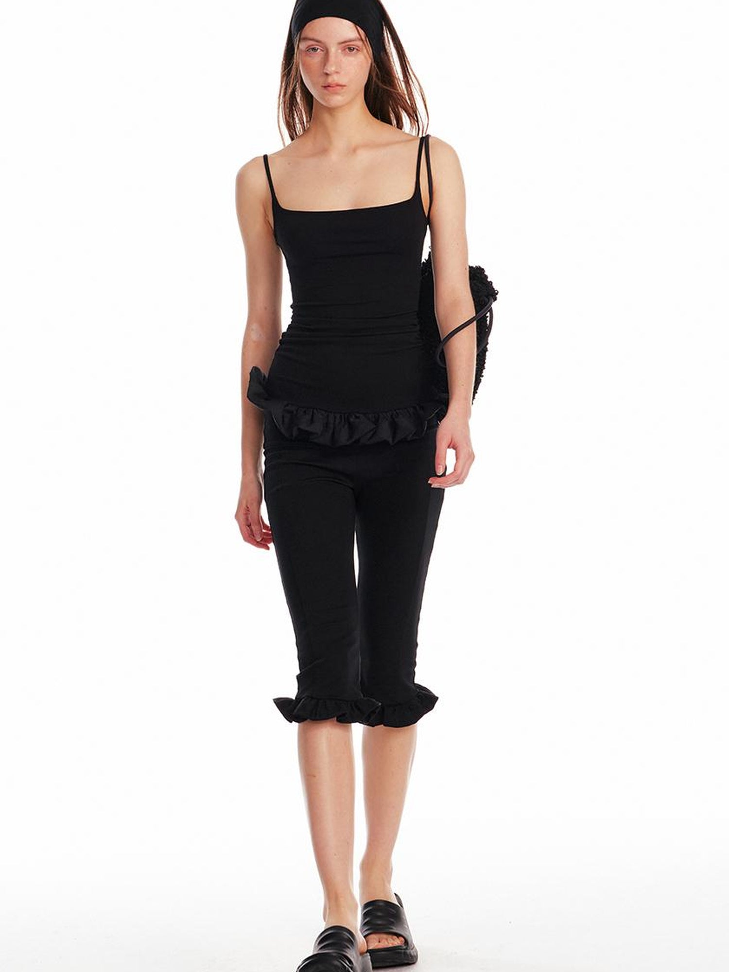 ALINNV STUDIO Pleated Drawstring Bag With 3D Floral Embroidery