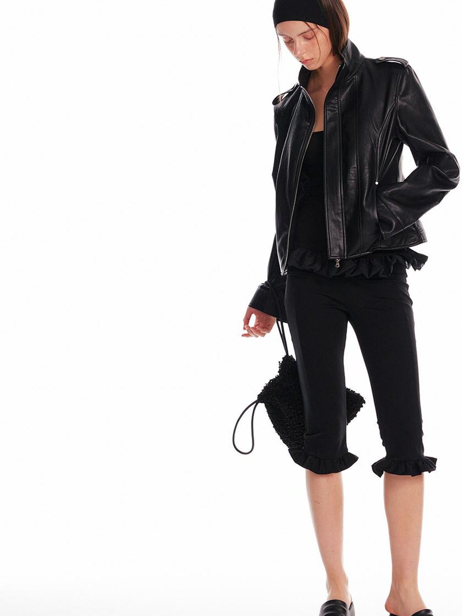 ALINNV STUDIO Pleated Drawstring Bag With 3D Floral Embroidery