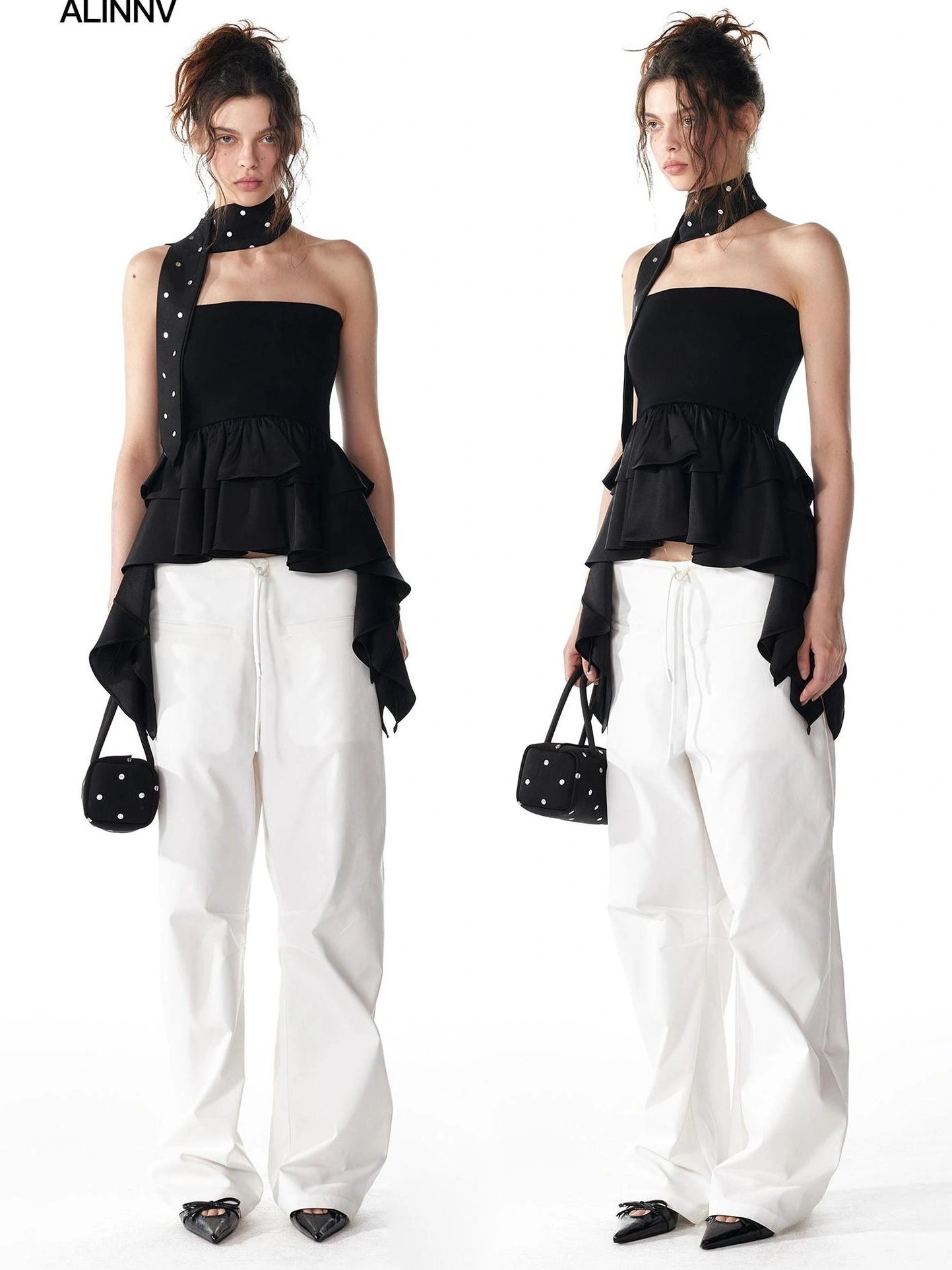 ALINNV STUDIO Pleated Low Waist Wide Leg Trousers Pants