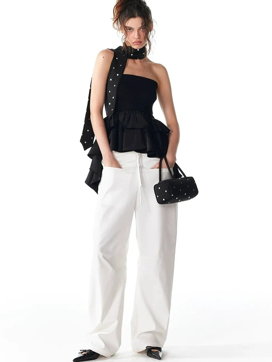 ALINNV STUDIO Pleated Low Waist Wide Leg Trousers Pants